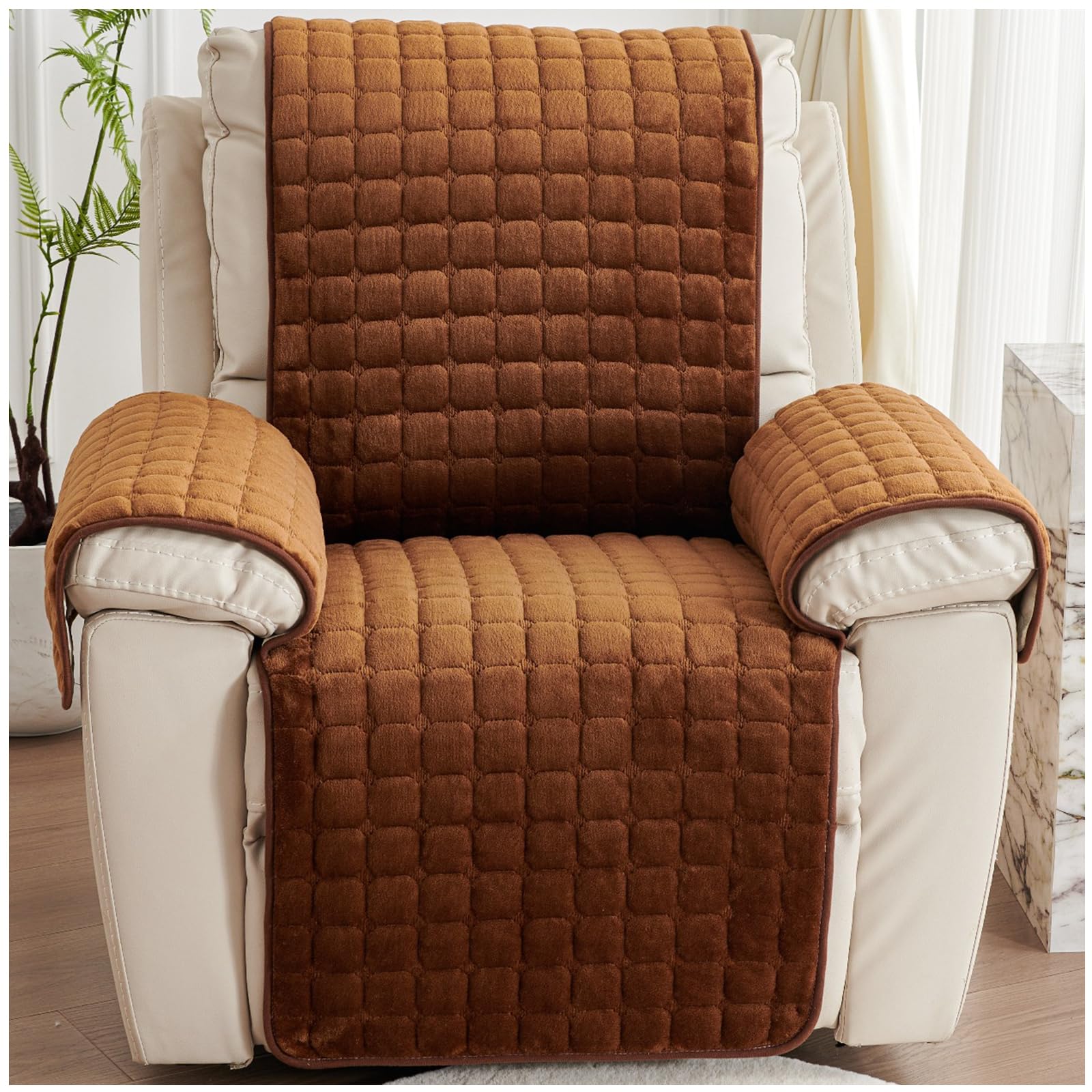 NNSMUN Armchair Covers for Arms Headrest Cover for Winter Square Plush Armchair Slipcover Nonslip & Washable & Abrasion Furniture Protector for Cat Dog Pets (Brown,116x190cm)