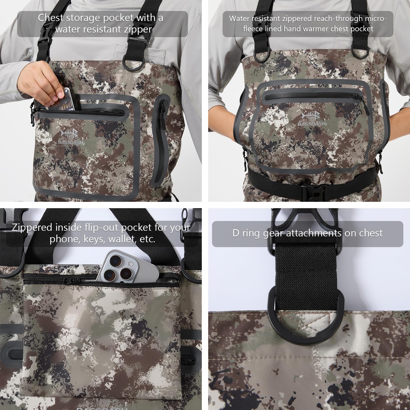 BASSDASH FW11 Herren Wathose für Fliegenfischen, Jagd, leicht, atmungsaktiv, Schwarz