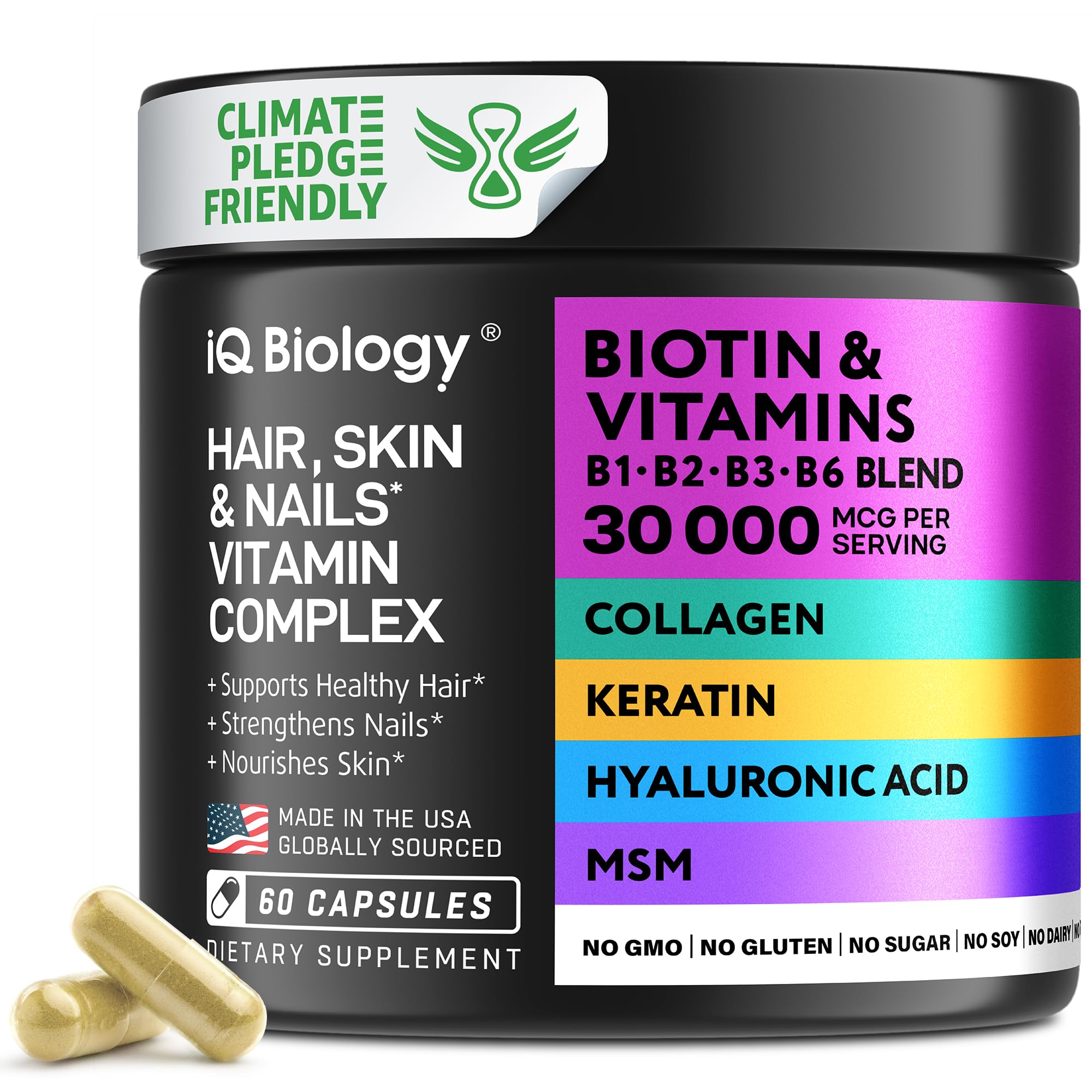 Biotin for Hair Growth Women & Men with Keratin, Collagen Complex 30000 mcg - Capsules for Hair Loss & Stronger Thickness - Skin & Nails Vitamins, Biotin 10000mcg and Collagen Supplements - 60 Pills