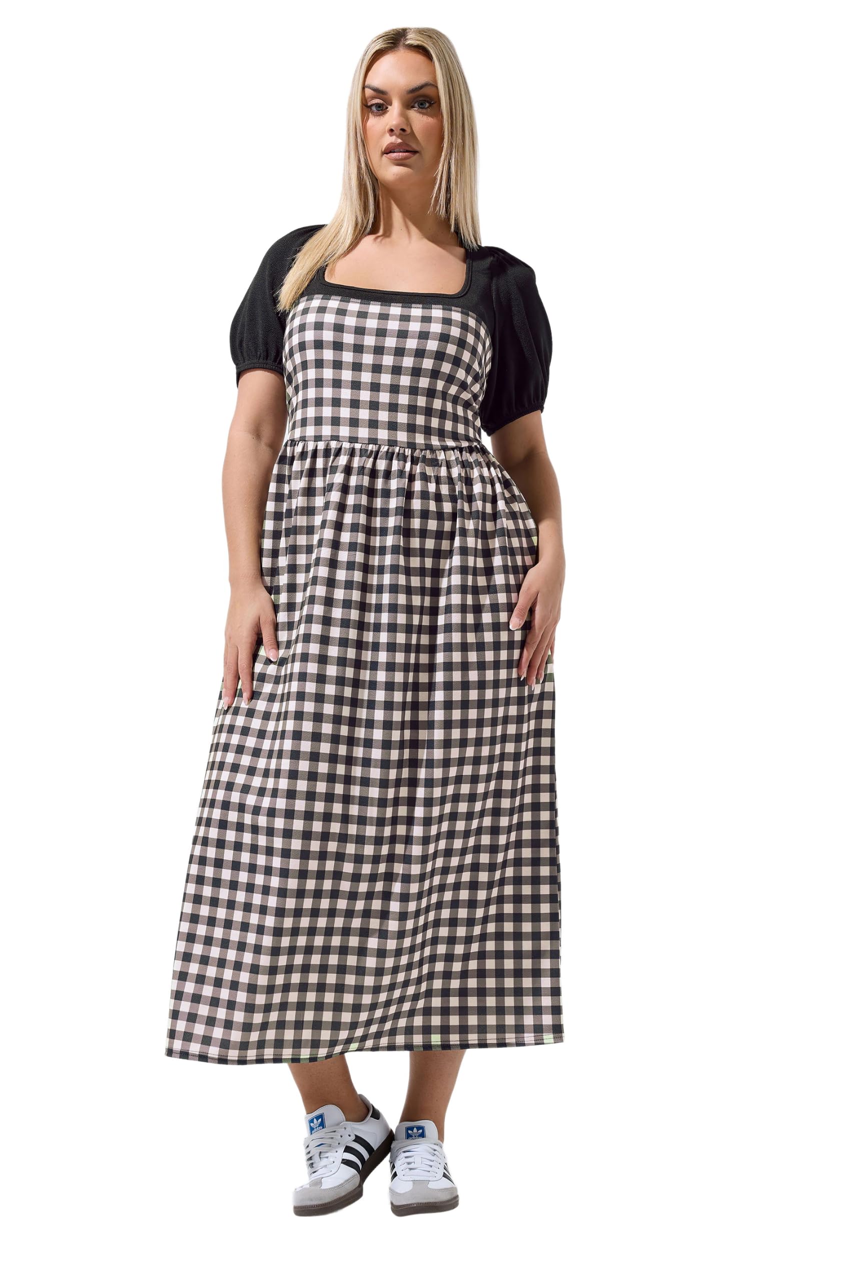 Yours Women's Black Contrast Gingham Maxi Dress In Size 22-24