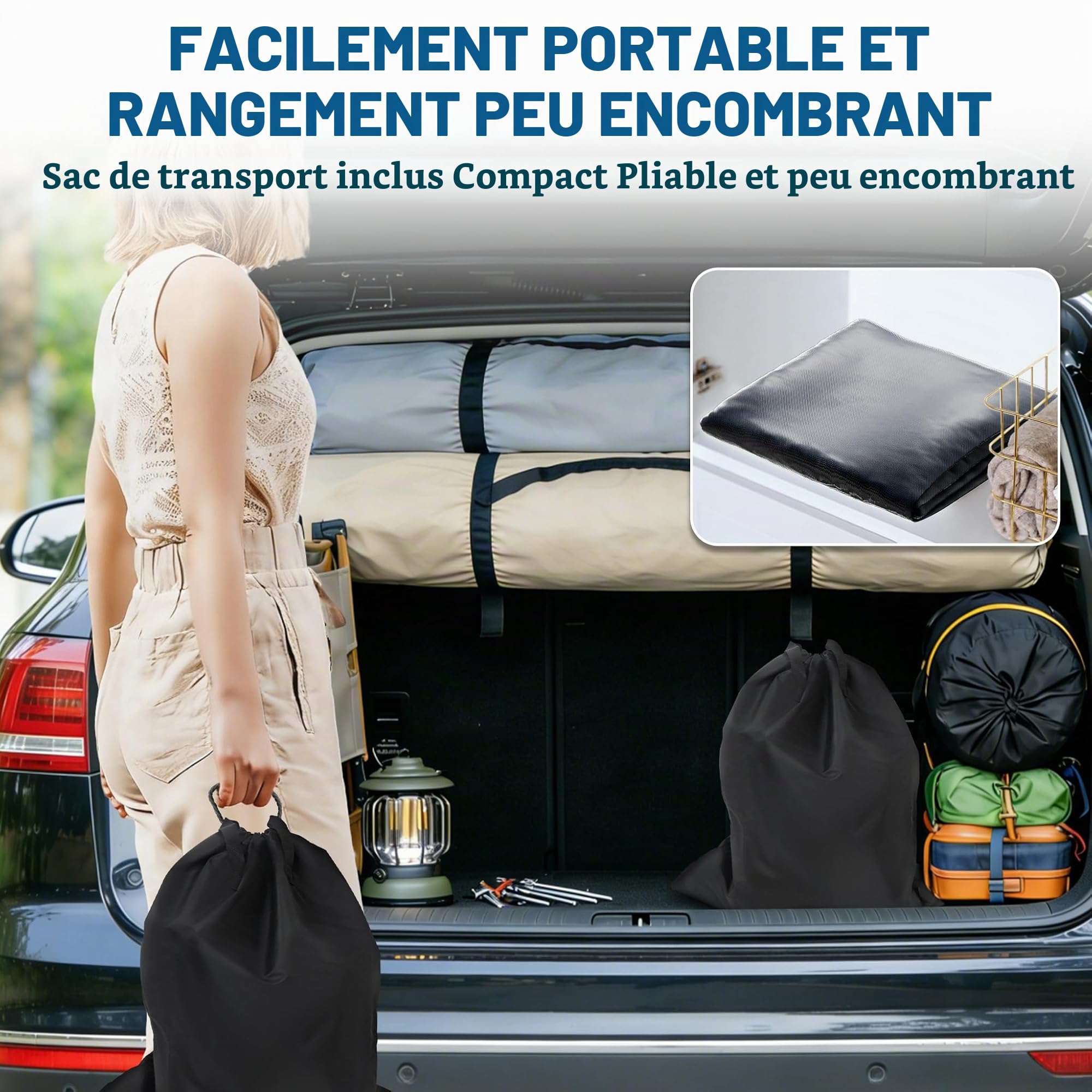 LARS360 Matelas gonflable auto-gonflant avec pompe à air, 187 x 90 x 46 cm, convient pour 1 personne, matelas gonflable avec sac de transport pour le camping/la maison, jusqu'à 300 kg - Noir/gris