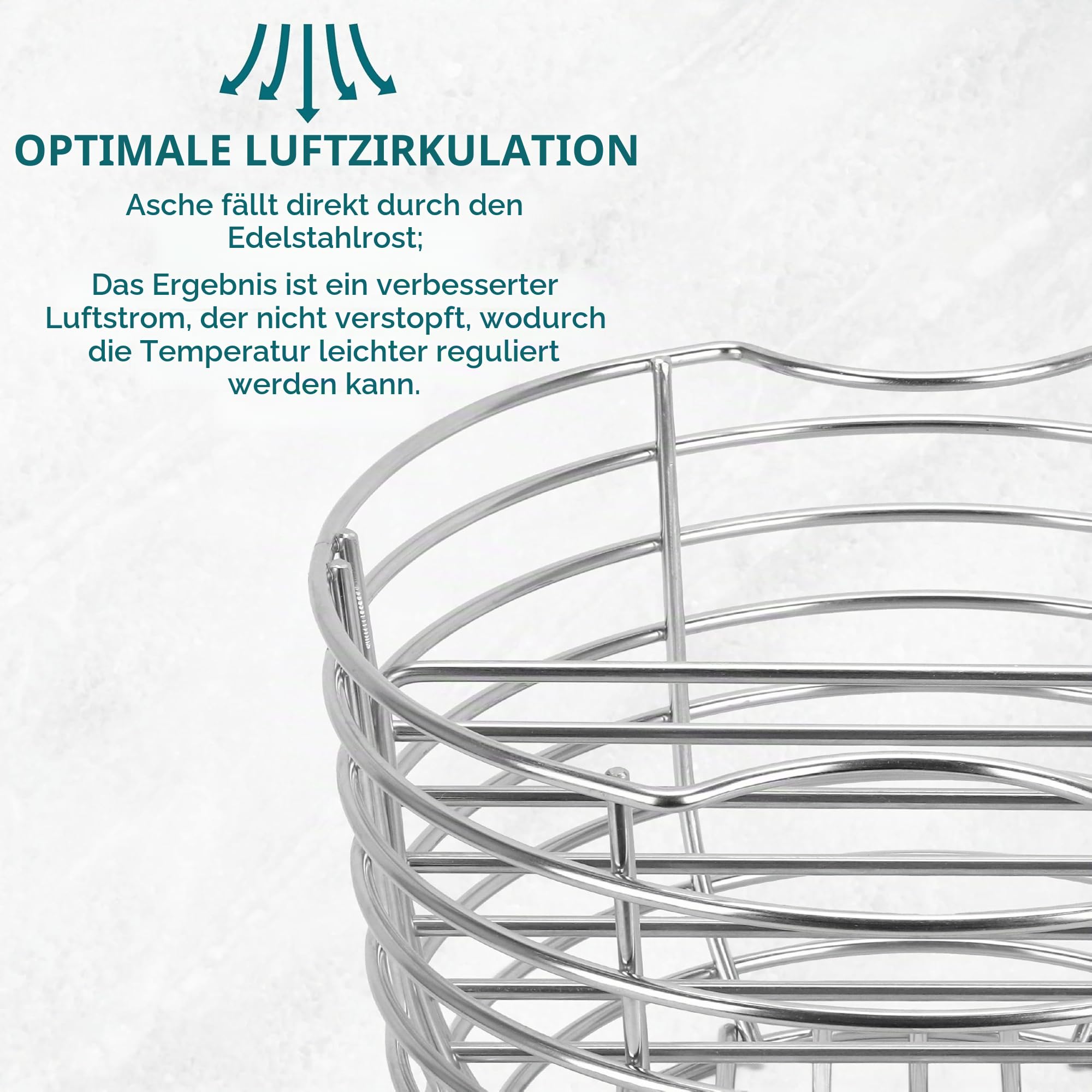 Holzkohlekorb – Optimale Luftstromregelung für BBQ Grill – Leicht zu halten – Sicher für heiße Kohlen – Schneller Temperaturanstieg – Spart Kohle – Multifunktional