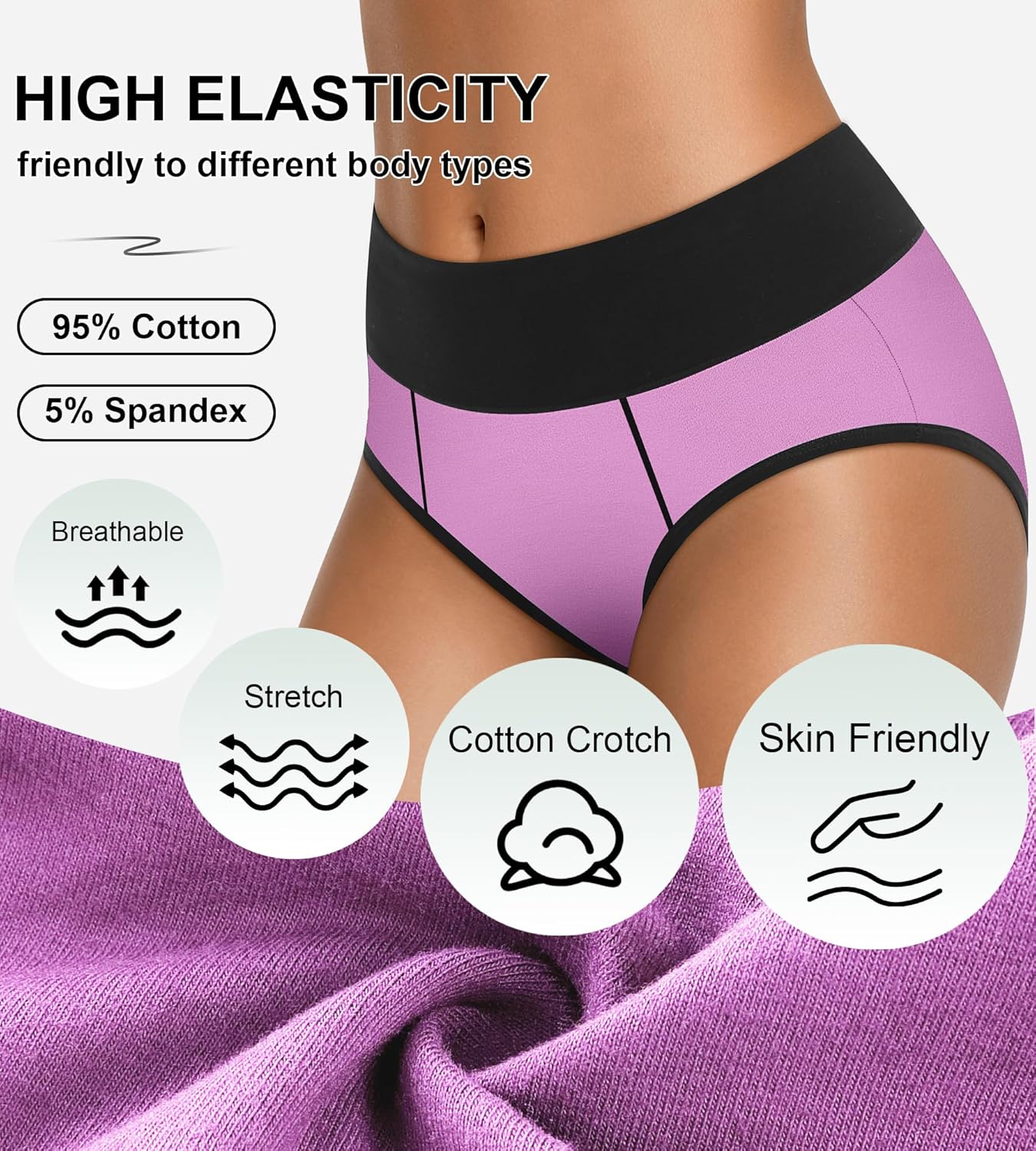 Womens Cotton Mid High Waisted Underwear Comfort Panties 5 Pack Briefs - Image 3