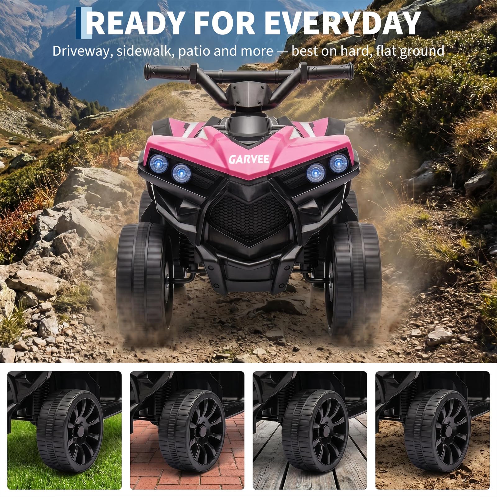 Kinder Elektroquad 6V, Kinderquad Elektro mit 6V 4.5Ah Akku | Elektrisches Kinderfahrzeug ATV mit Scheinwerfern & Hupe, Elektro-Quad für Jungen & Mädchen 3-6 Jahre, Max. 30 kg, Pink