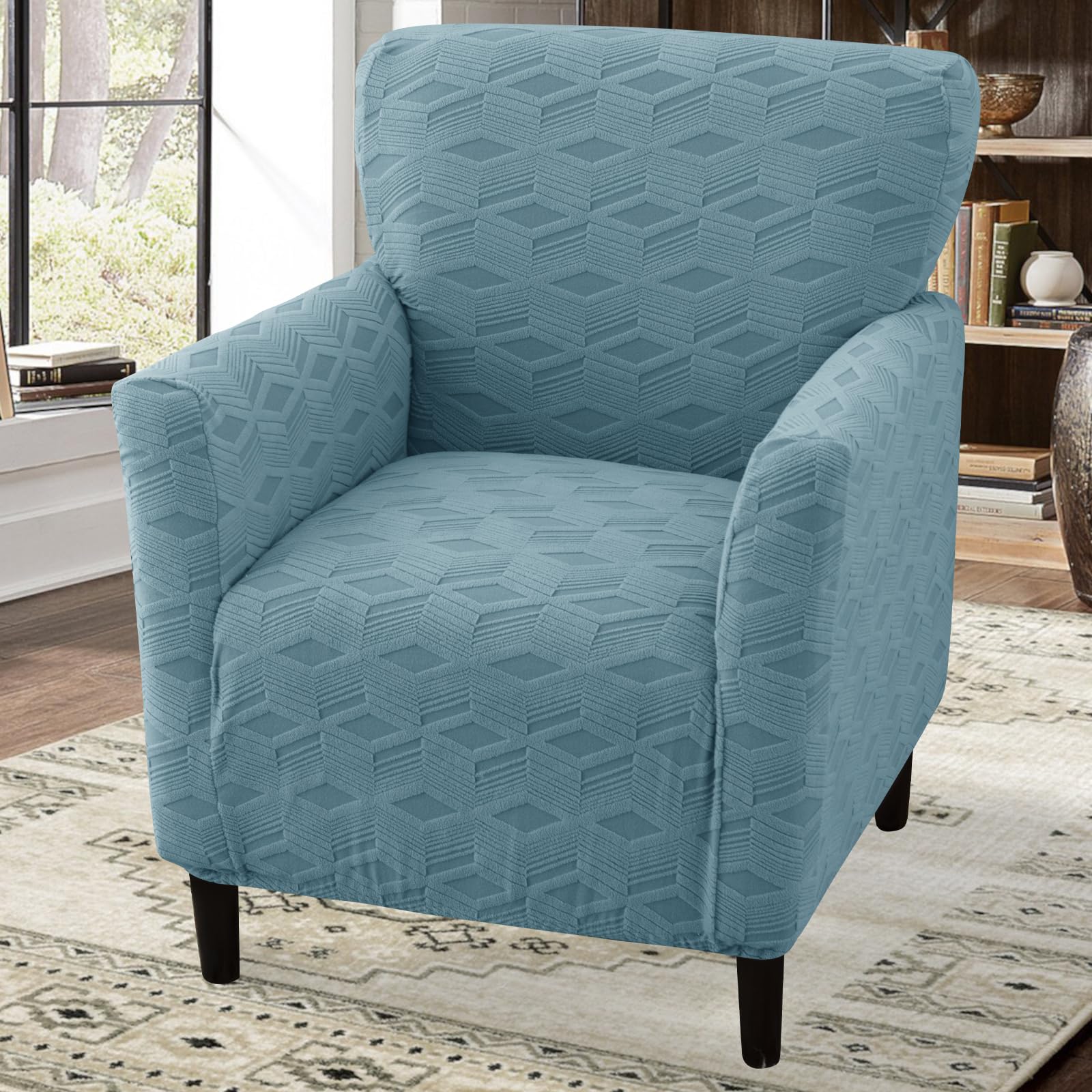 LiveGo Stretch Banquet Armchair Slipcover, Knit Chair Covers with Arms, Non-Slip Waterproof Chair Slipcover for Living Room, Office, Reception, and Pet-Friendly Furniture Protector (Sky Blue C)