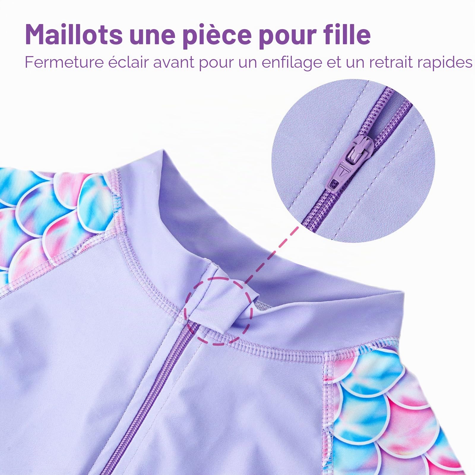 WYTbaby Maillot de bain une pièce pour fille - Manches longues - Anti-UV - Imprimé sirène - Maillot de bain pour enfant - Boxer pour fille de 4 à 9 ans