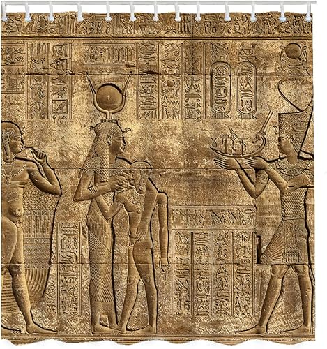WONDERTIFY Cortina de ducha con tallas jeroglíficas, para paredes exteriores, templo egipcio antiguo, lavable a máquina, repelente al agua, 72 x 72