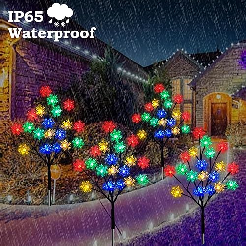 Miniatura 4 de Paquete de 4 80 luces LED solares de copo de nieve de Navidad, 8 modos de luces solares de copo de nieve para decoraciones de Navidad al aire libre,