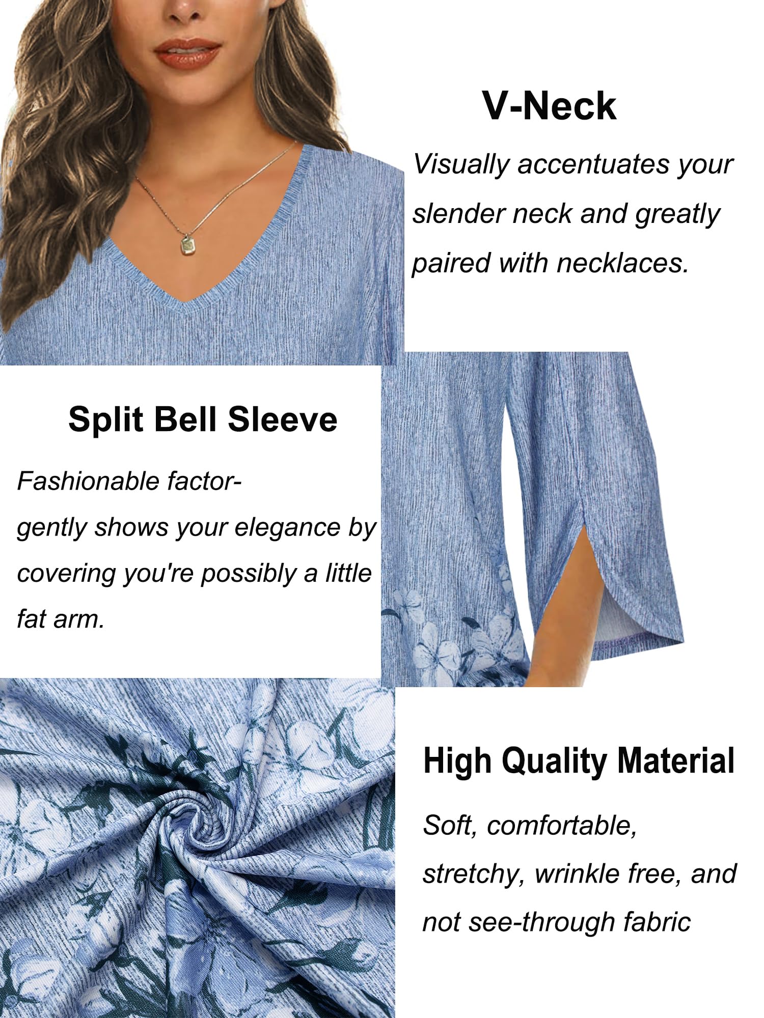 Tencole Women's 3/4 Ruffle Sleeve Blouse - V-Neck Loose Fit Tunic Top For Casual, Office & Dressy Wear - View #6