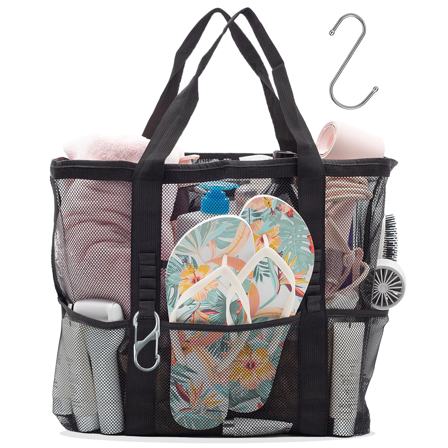 Waspot Large Mesh Shower Caddy 8-Pocket Portable Travel Organizer with Dedicated Main Compartment Waterproof Quick-Dry for Bathroom Essentials