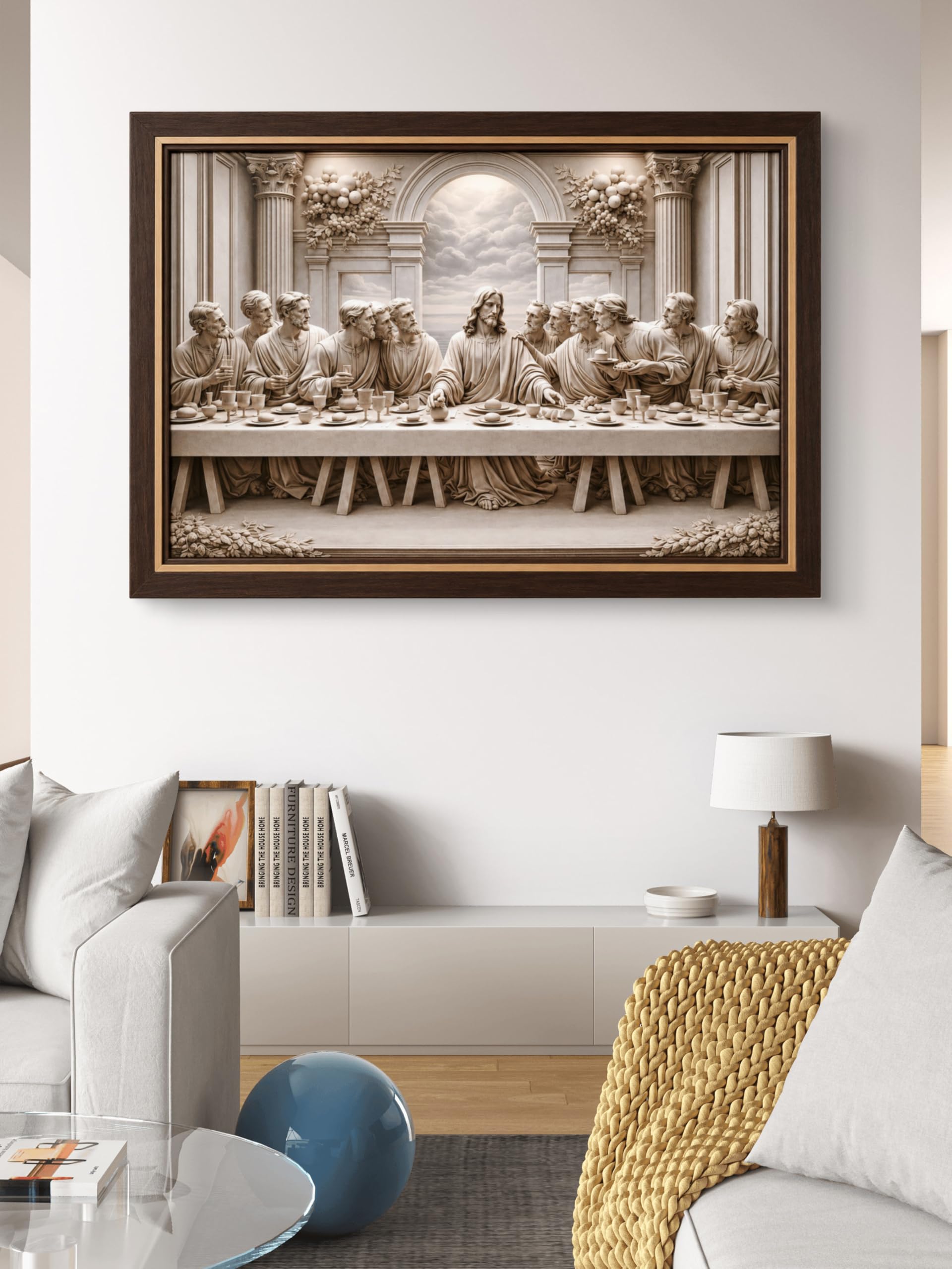 Elegance Last Supper of Jesus Christ Wall Painting Christian Art Picture Photo Frame for Home Decor Office | HD Sparkle Finish Digital Print | 6mm MDF Wooden Base | Without Glass | 18x12 Inch Picture, 19.5x13.5 Inch Frame Outer-image-22