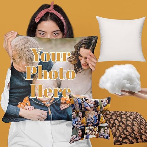 Almohada personalizada con inserto, almohada impresa de dos lados con fototexto para sofá, cama, 16 x 16 pulgadas, foto personalizada