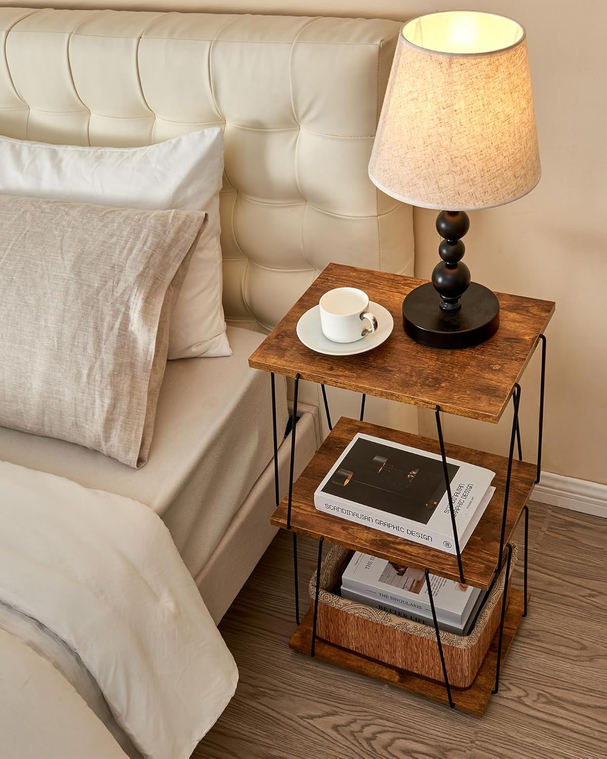 KJGKK Tall End Table, Small Side Table, 29 inch High Entryway Table, Bedside Table for Living Room, Bedroom and Office, Rustic Brown