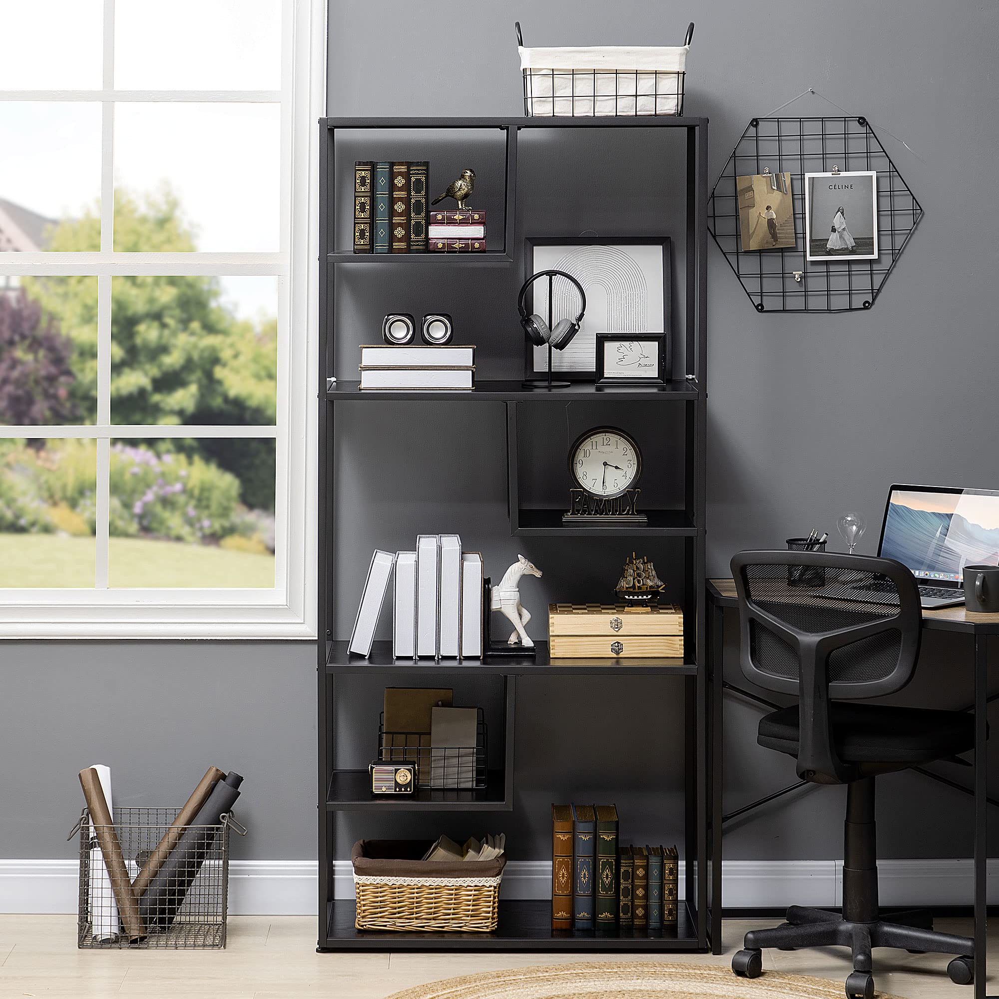 HOMCOM - Estantería de Almacenamiento de 7 Niveles con Marco de Acero, Estilo Industrial, para salón, Dormitorio, Cocina, 83 x 34 x 180 cm | Marco de acero, estilo industrial, para sala de estar dormitorio cocina
