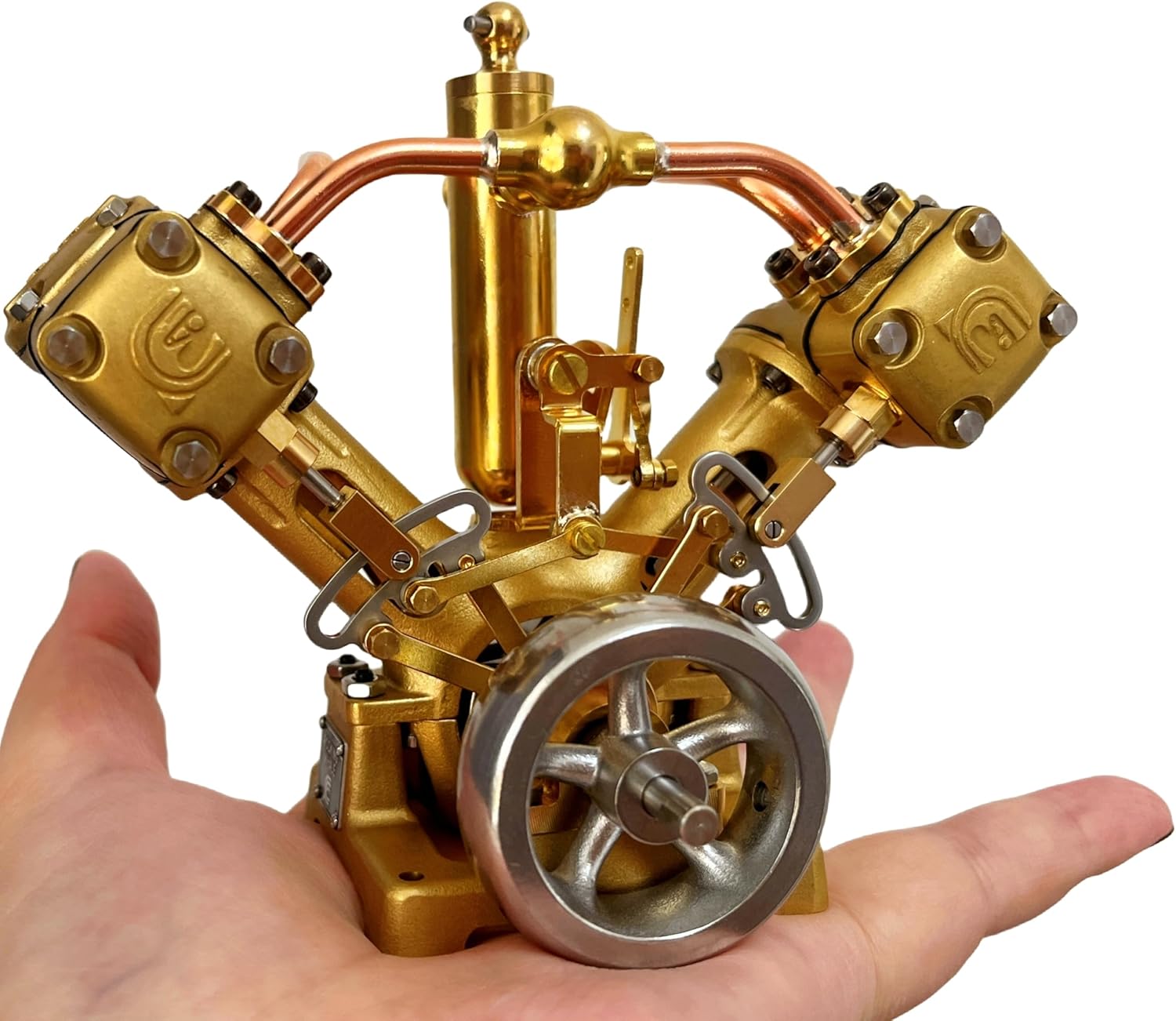 Vintage V2 Model Copper Steam Engine Kit for Adults Engineer DIY Toys Collection Physical Educational Tools-No Boiler