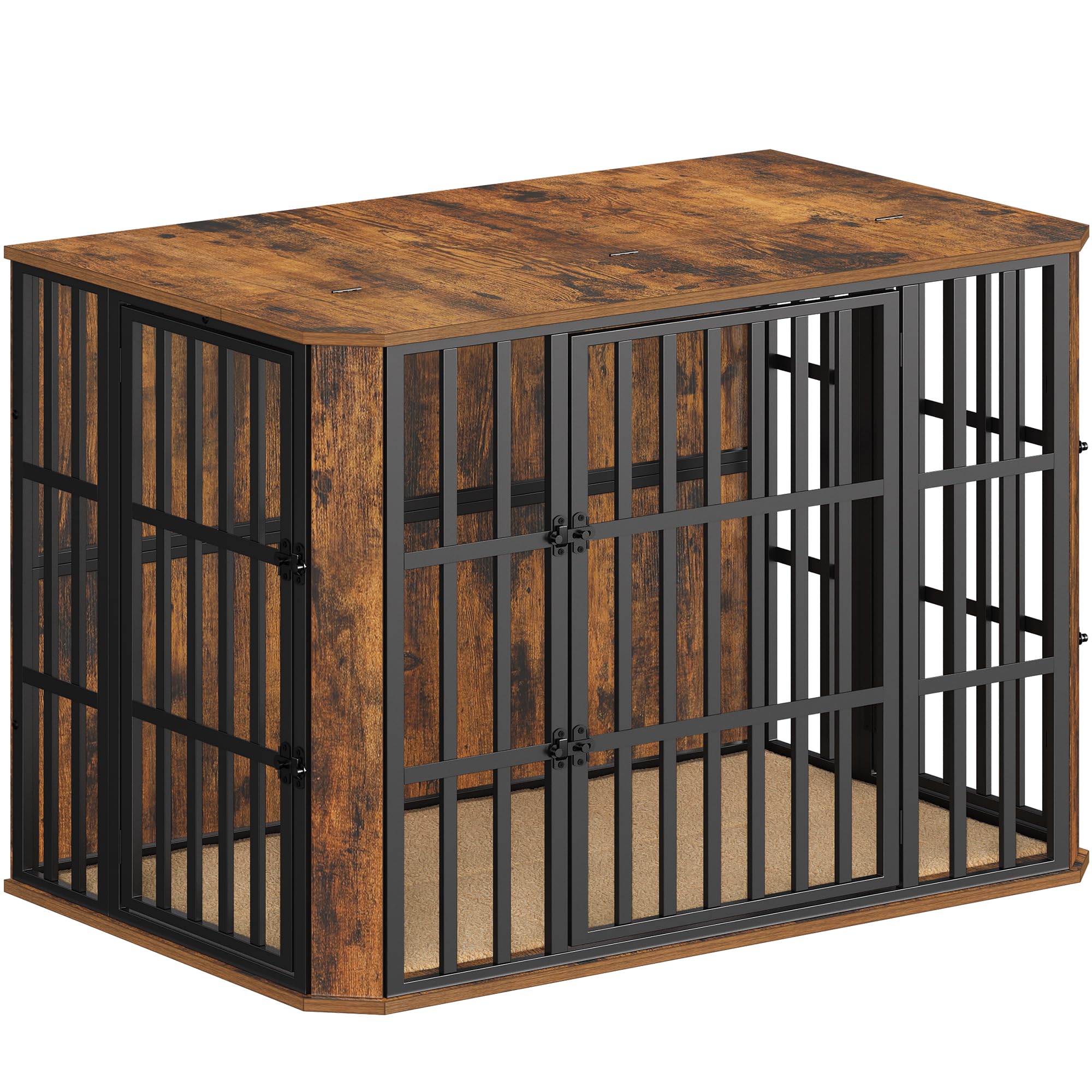 Hzuaneri Jaula para Perros Tipo Mueble, Casa para Mascotas con 3 Puerta, Jaula Madera, 75 x 120 x 81 cm, XXL, Marrón Rústico DFC86801B