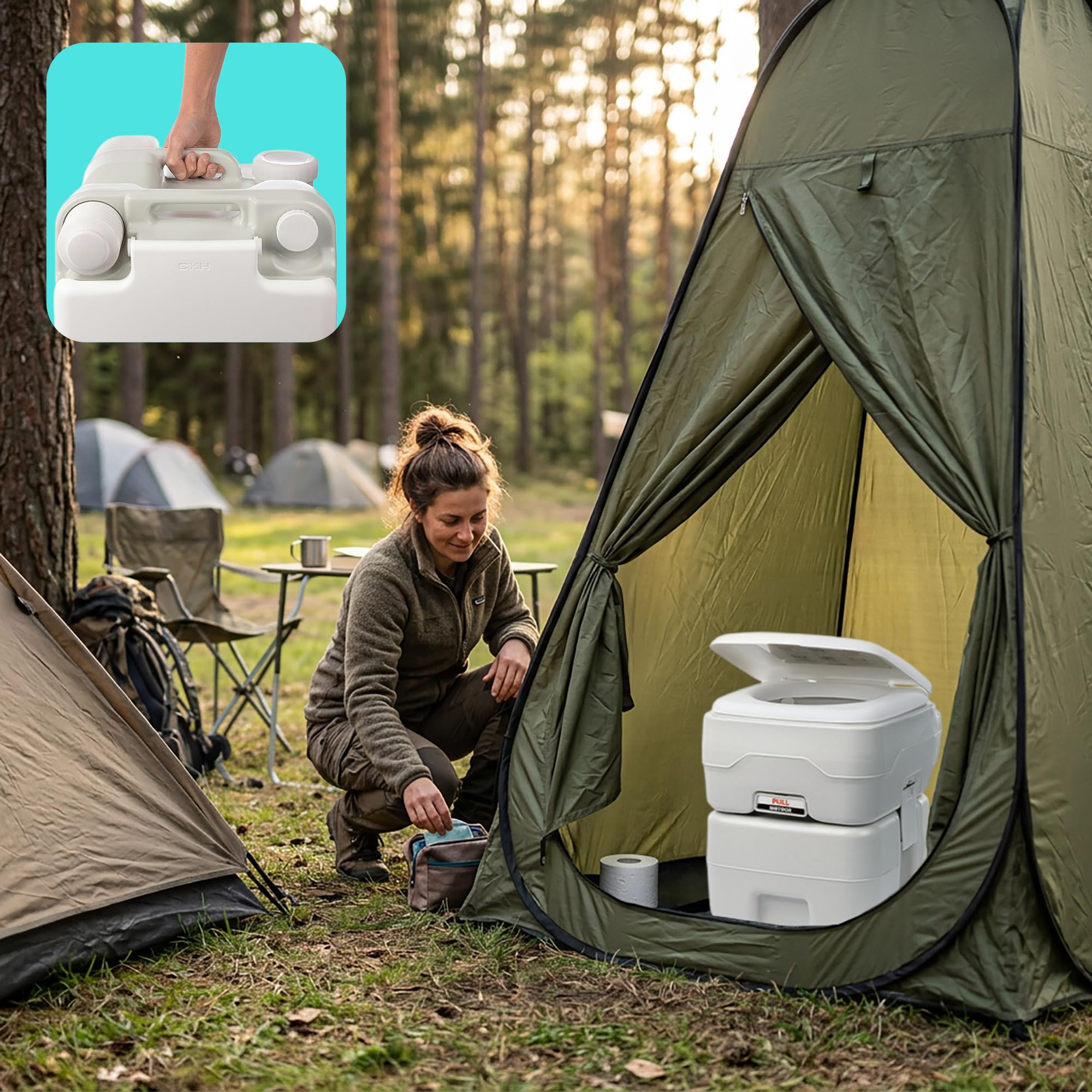 meteor Campingtoilette 20 + 12L Gespült Tank Mobiles WC Touristentoilette Mobile Trenntoilette Autotoilette Camping-Toilette Klo für unterwegs Tragbare Reisetoilette Campingklo bis 200 kg