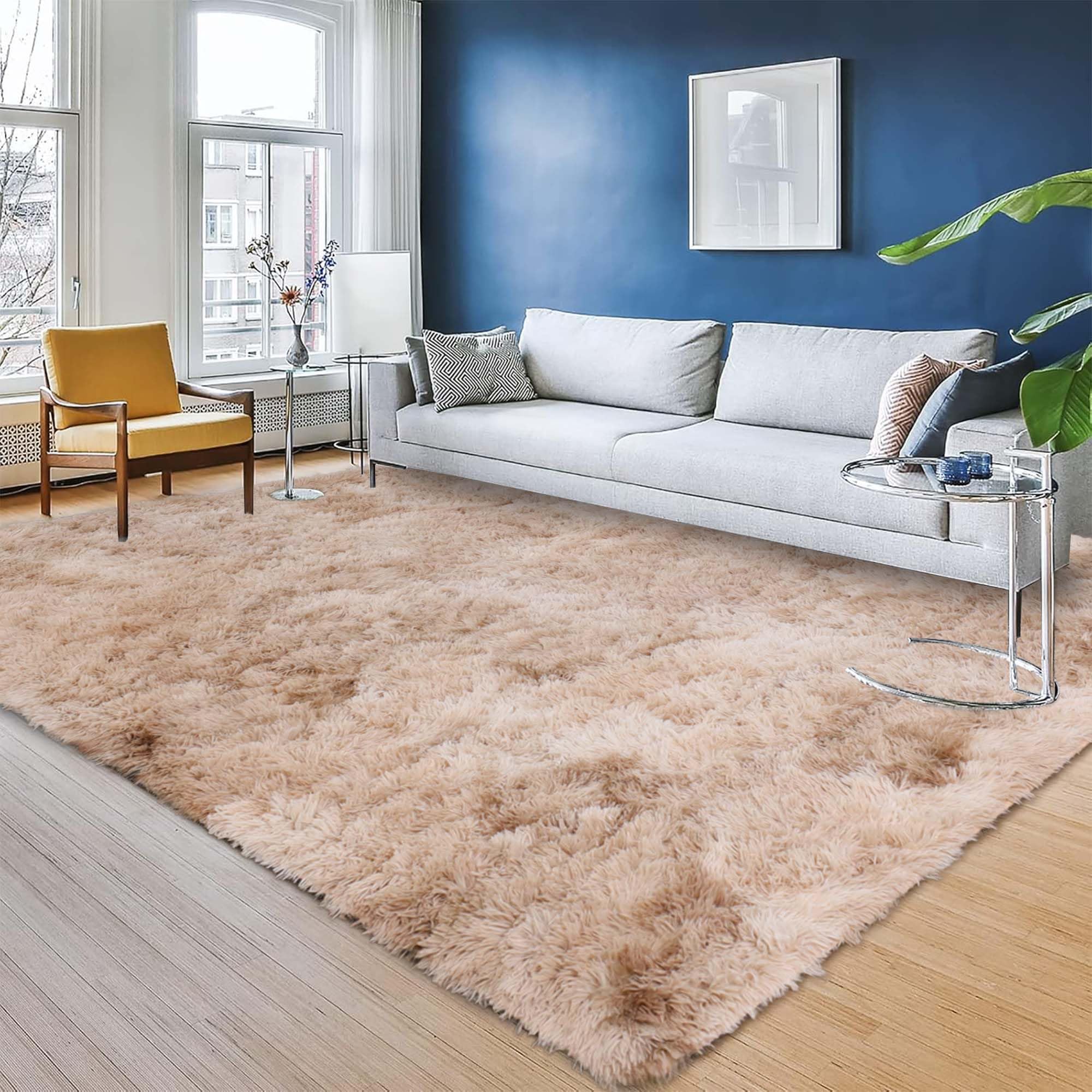 INSPIRE HOMEWARE Rugs Living Room Large 200x290 cm Soft Fluffy Tie Dye Beige Area Rugs for Bedroom Non Shedding Modern High Pile Carpet for Lounge Nursery Rug for Kids Room