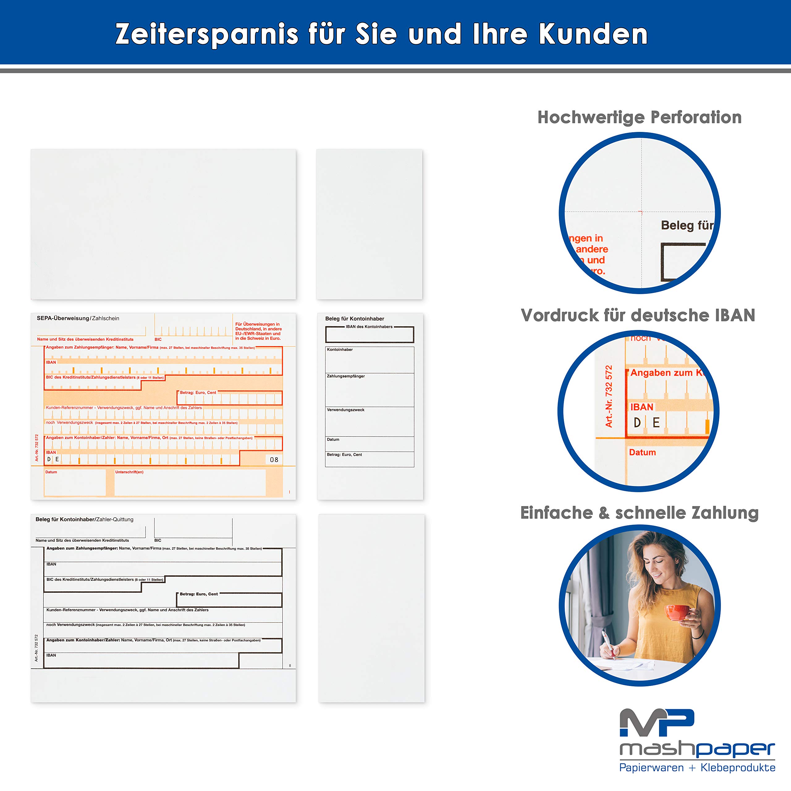 Üerweisungsträger Überweisungsformular SEPA Zahlschein A4 in der Mitte I verschiedene Mengen wählbar (500)