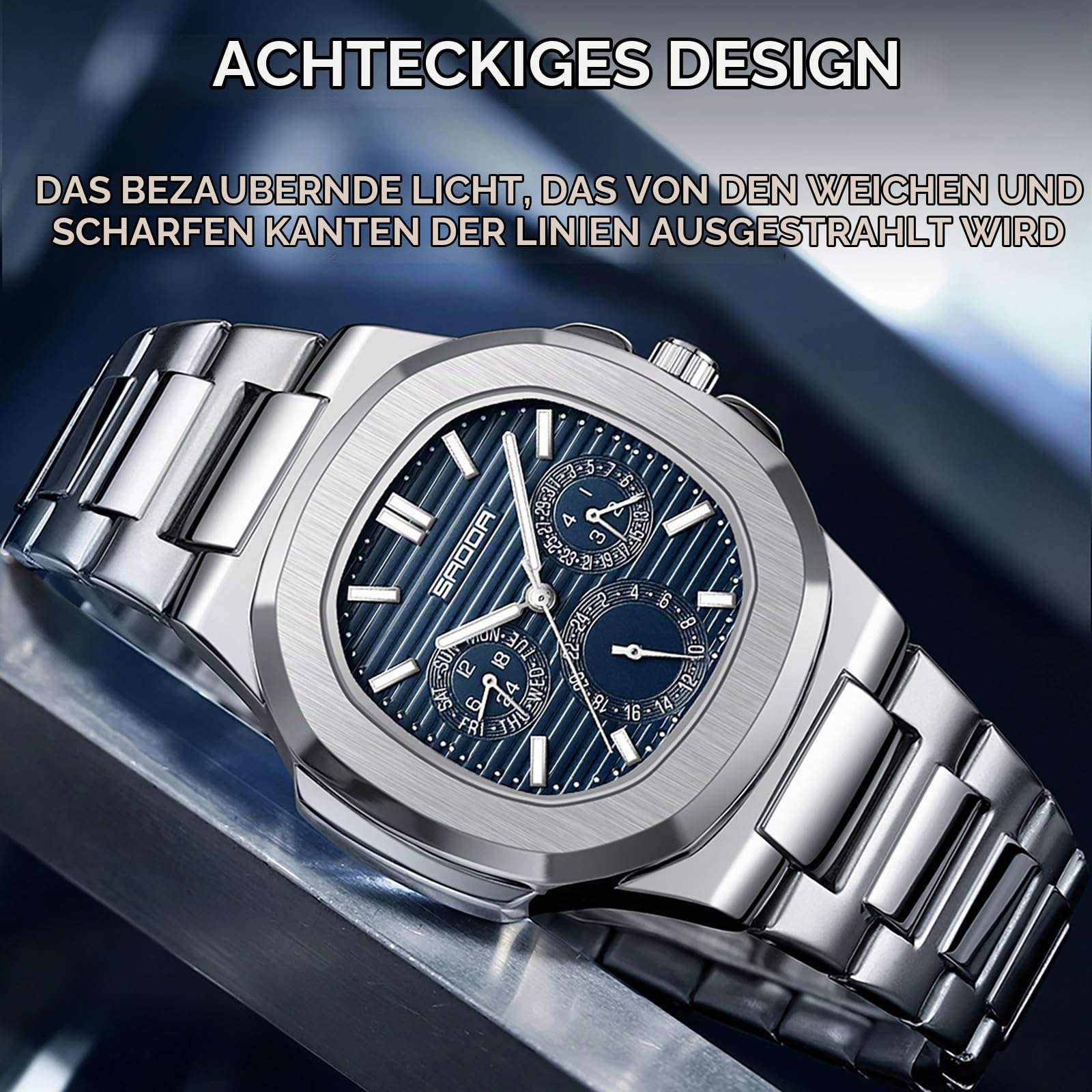 findtime Uhren Herren Luxus Business Armbanduhr Analog Quarz Uhr Edelstahl 3ATM Wasserdicht Leuchtend Datum Wochentag Designer Herrenuhr Mode Uhr für Männer Arbeit und Freizeit