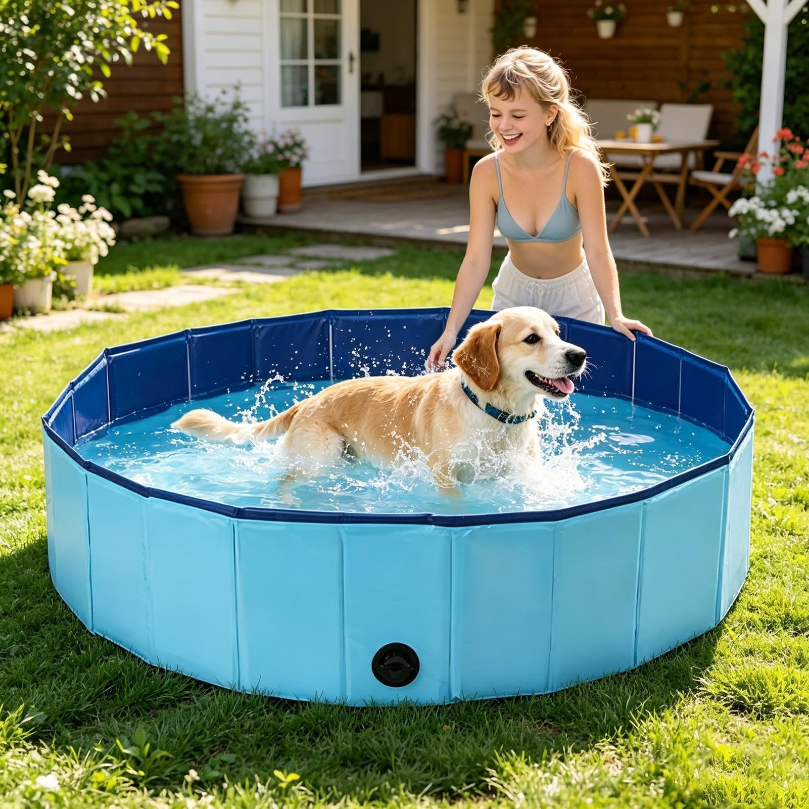Piscina Pequeña 120 x 30 cm Antideslizante Plegable Portátil Bañera | Bañera Dura Para Mascotas Adecuado En Patio Jardín Baño Interior Exterior Hogar Niños Cachorros Gatos