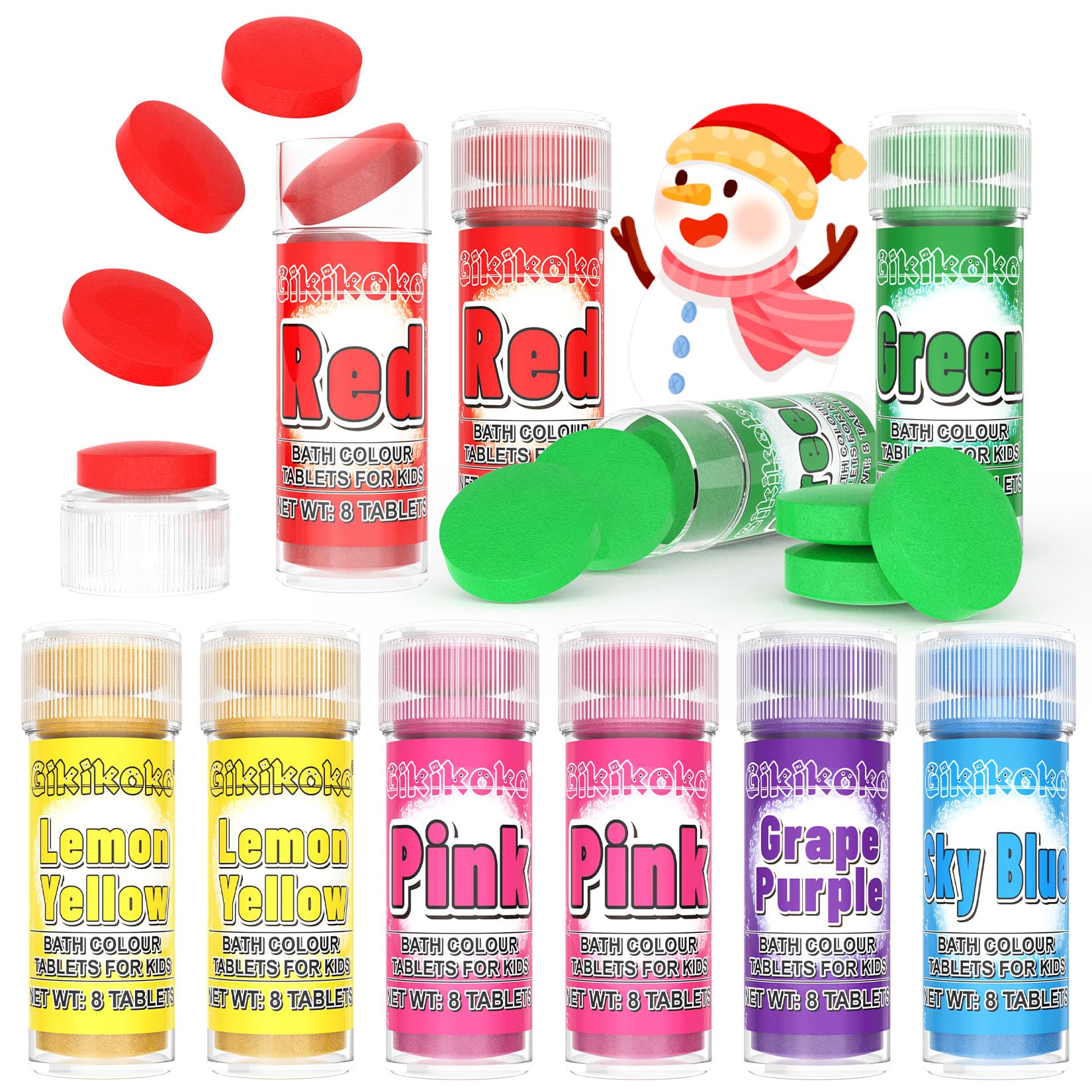 Bath Colour Tablets - Gikikoko 80 Counts Bath Colour Tablets, No Fragrance Gentle on Skin Food Grade, Bathtime Fun - 6 Colours