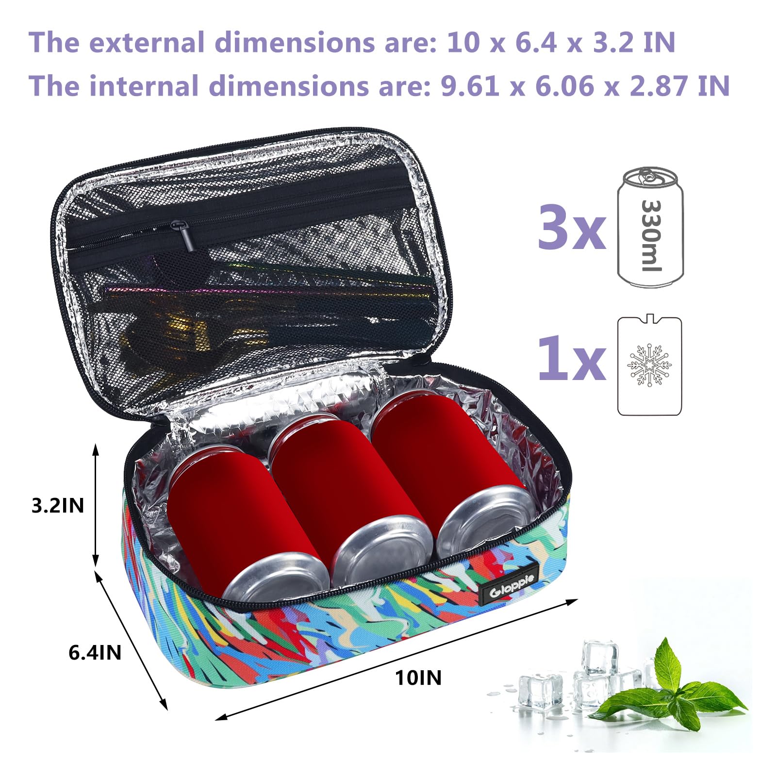 Gloppie Mini Frigo Portatile Isotermica Borsa Termica per Alimenti Borse Mare Frigo da Campeggio Multifunzionale Cooler Bag Borsetta Borsa Viaggio, Acquerello