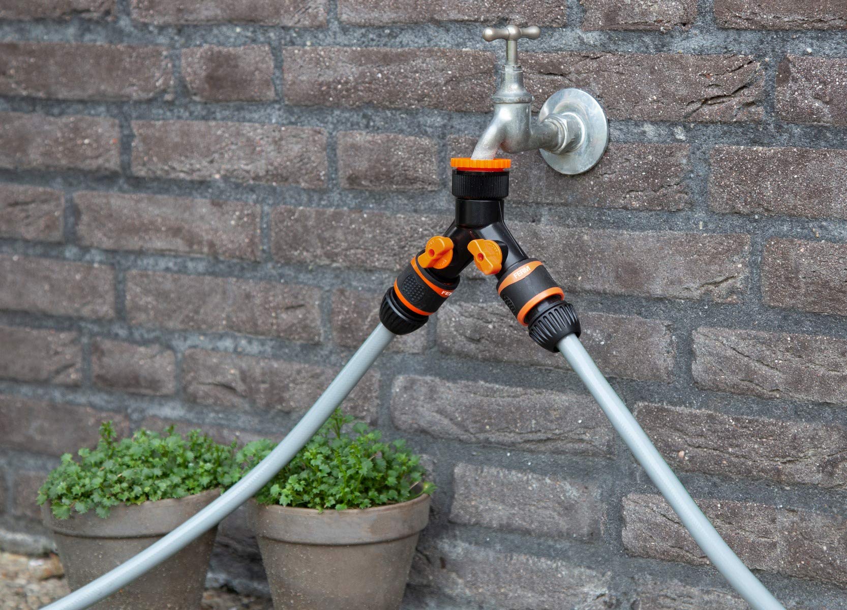 Ferm Valvola Di Scarico Doppia Per Rubinetto E Tubo Da Giardino - Distributore Acqua 2 Vie Con Raccordi