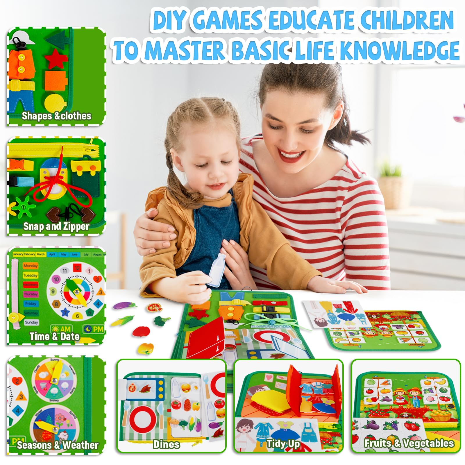 Busy Board Montessori 8 En 1 NEMMXUB - Jouet Éducatif Motricité Fine Pour Enfants 1-5 Ans
