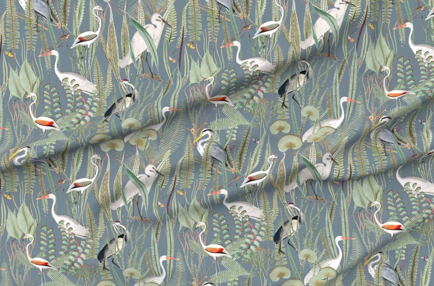 Spoonflower Fabric - Cranes Herons Slate Blue Gray Large Scale Birds Wildlife Coastal Printed on Organic Cotton Sateen Fabric by The Yard - Sewing Quilting Apparel Home Decor