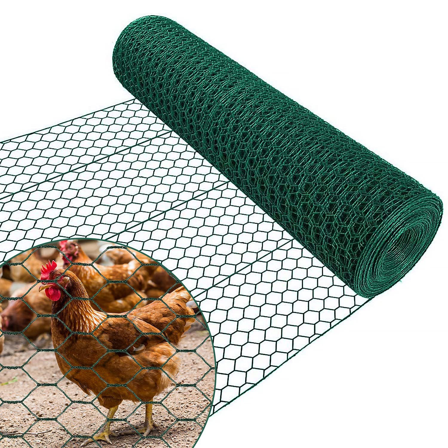 Begrenzungszaun/Maschendrahtzaun mobiler Hühnerzaun & Hundezaun, 120 cm, Kunststoff beschichtet, Geflügelzaun Set, 15 m / 25 m / 30 m, Steckzaun mit Fiberglaspfosten für Garten & Tiergehege