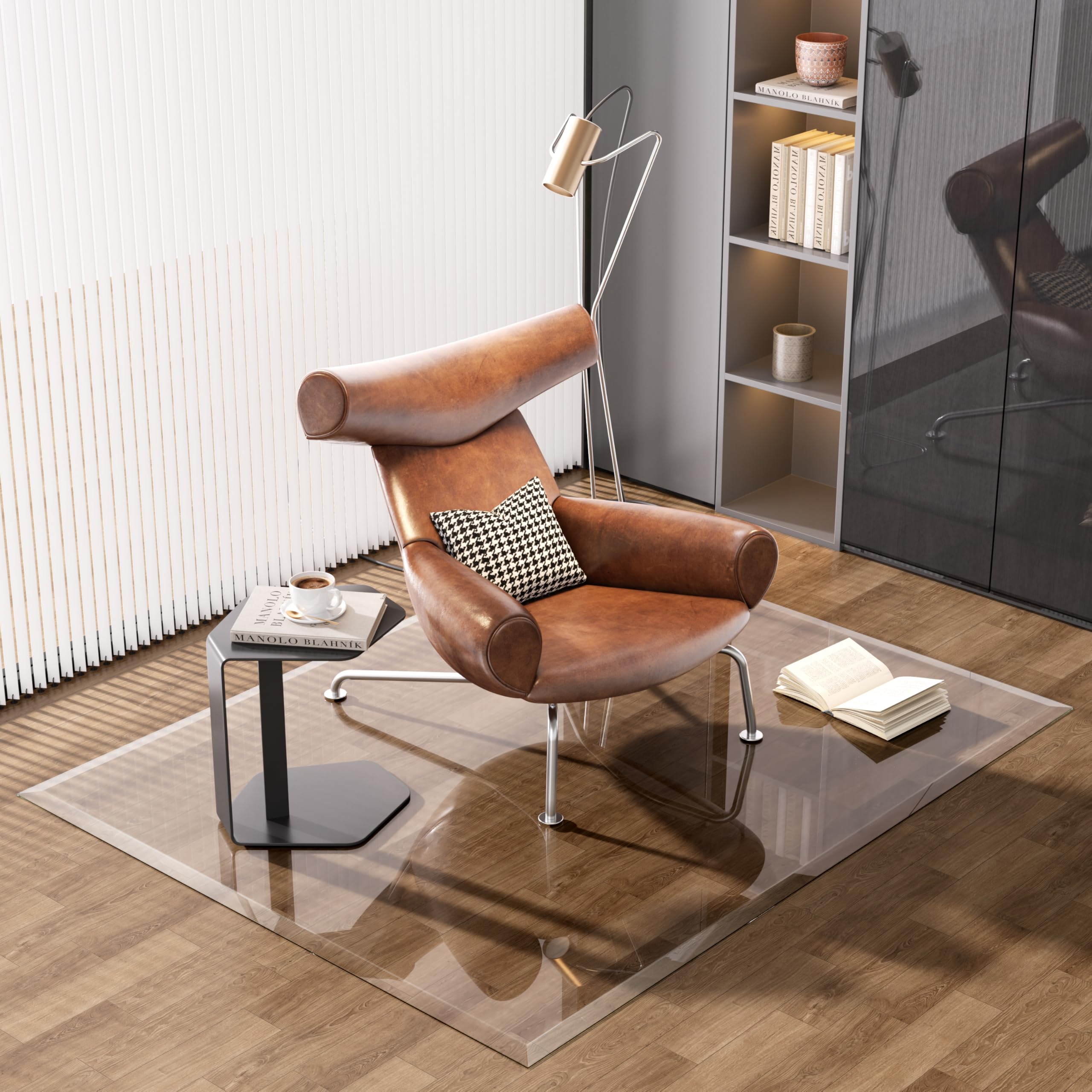 [Tempered Glass] 150 x 119cm Beveled Edge Glass Chair Mat with Polished Edge Clear Office Chair Mat, Glides Smoothly, Suitable for Carpet or Hardwood Floors