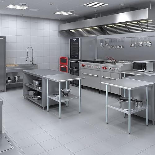 Vista 286 de AmGood Mesa de trabajo de acero inoxidable de 18 pulgadas x 36 pulgadas Mesa de preparación de alimentos de cocina de metal NSF