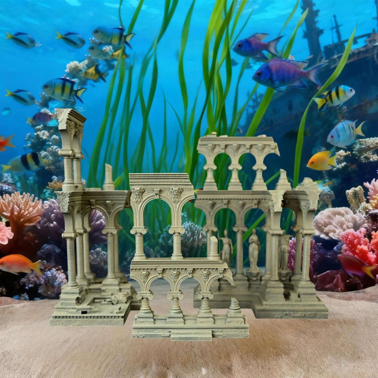 Acuario Ornamento Adorno Arquitectónico Romano Europeo en Resina Estatua Decorativa de Faraónico para Pecera Pieza de Estilo Europeo Antigua Ar, Estilo D, Individual