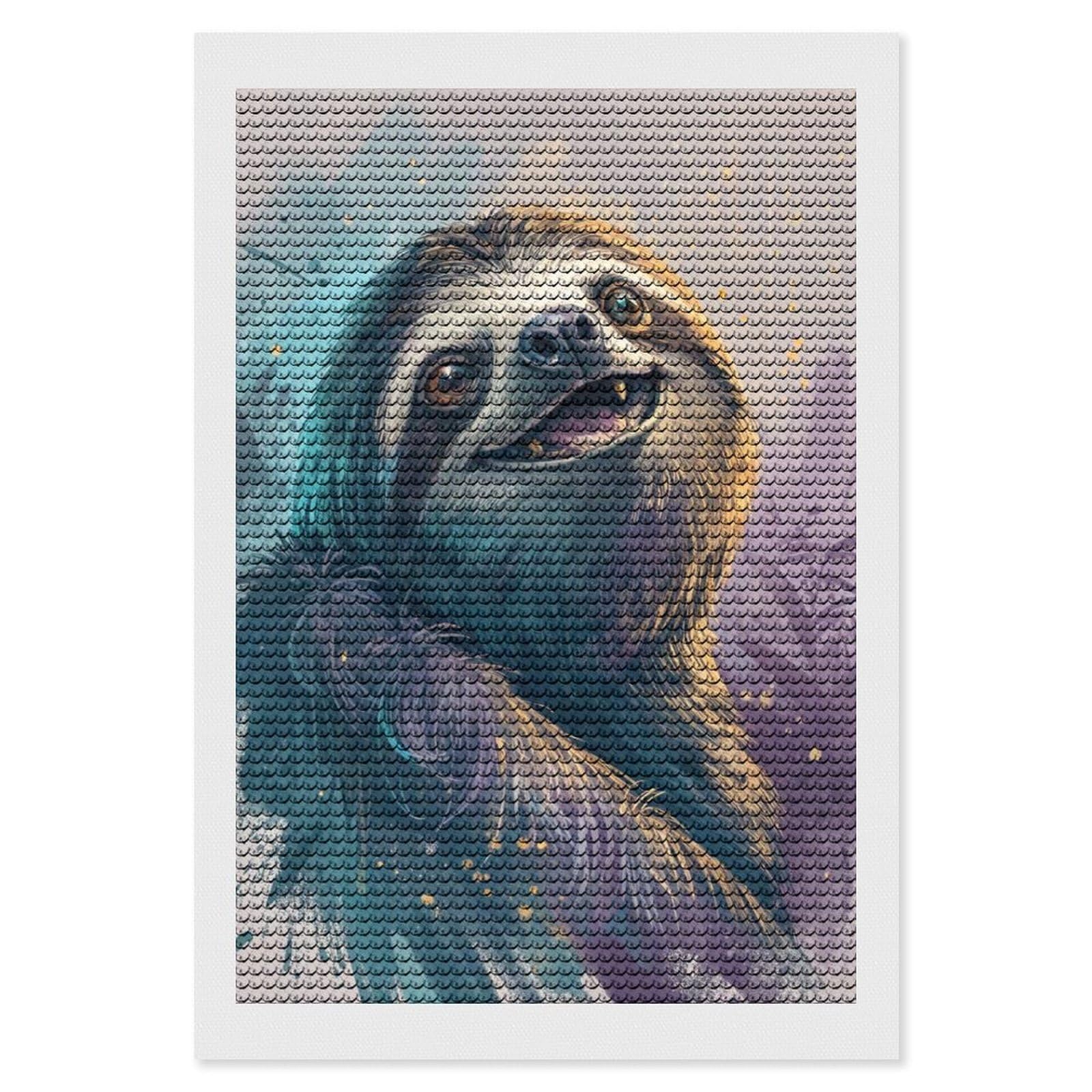 Junmoney Smiling Sloth Portrait Diamond Art Canvas 8"x12", for Family Craft Time, Creative Leisure Activity, Living Room Decor, Festive Craft Gift