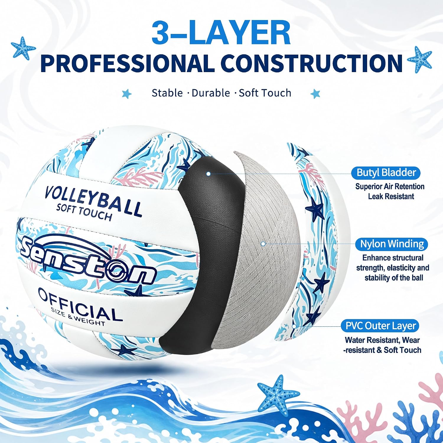 Senston Volleyball Official Size 5 Soft Waterproof for Indoor Outdoor Beach image 2