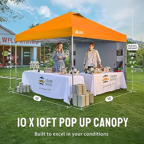 Miniatura 7 de CROWN SHADES Tienda de campaña con dosel, refugio portátil de 10 x 10 pies para exteriores con pared lateral de bolsillo, bloqueo central de empuje,