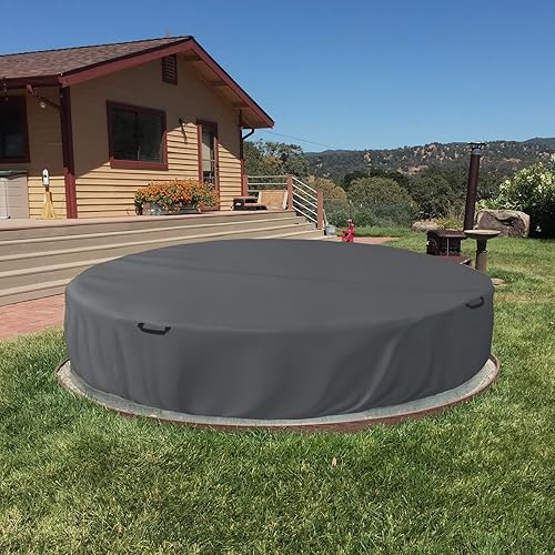 Miniatura 6 de Bitubi Cubierta redonda de acero de 8 pies para piscina, mejorada a cobertura completa para evitar el óxido y el envejecimiento (gris)