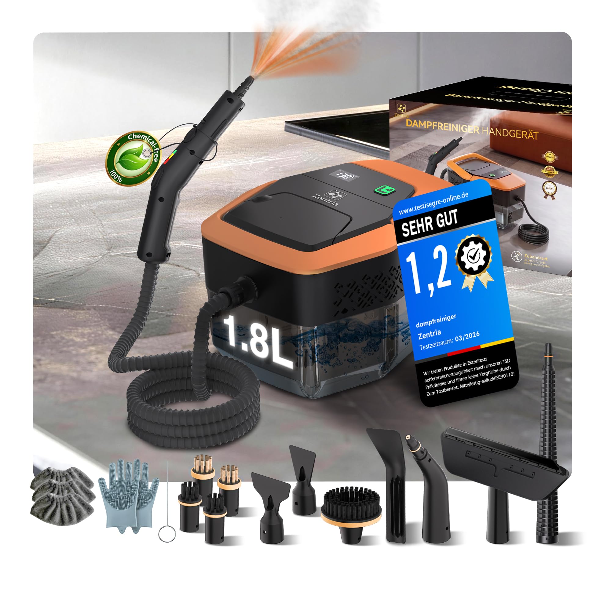 20-IN-1 Dampfreiniger Handgerät【100% Kühler & Akkufreier Griff–Neueste NH Labor-Technik】【99,99% Keimreduktion–SPJ Spitzentechnik】Dampfreiniger für Alles,Steam Cleaner für Fußboden, Sofa(Upgraded)