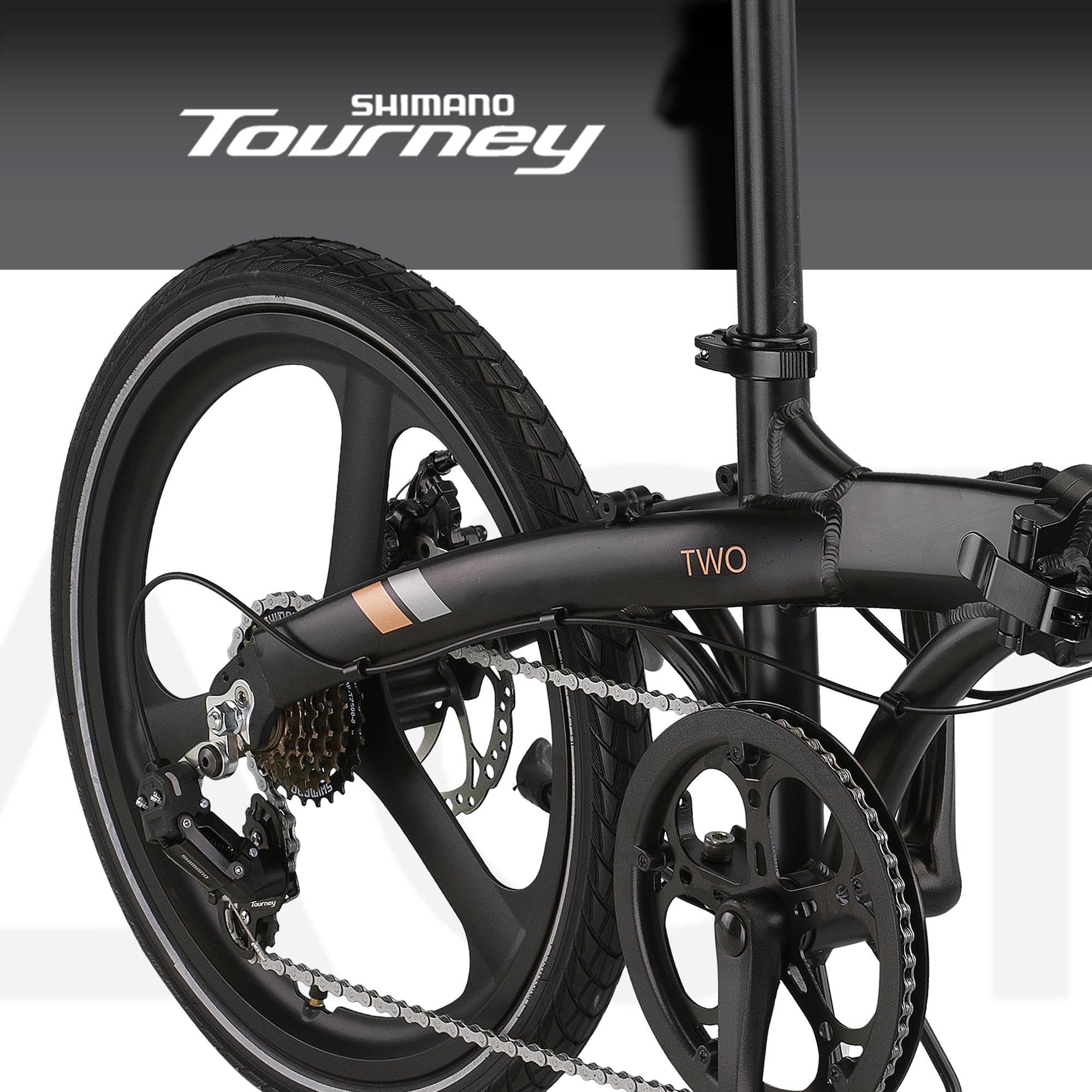 PACTO Bicicleta plegable de 20 pulgadas con sistema de plegado rápido (10 segundos), marco de aluminio, peso ligero (13 kg), Shimano de 6 velocidades, freno de disco doble y luz LED