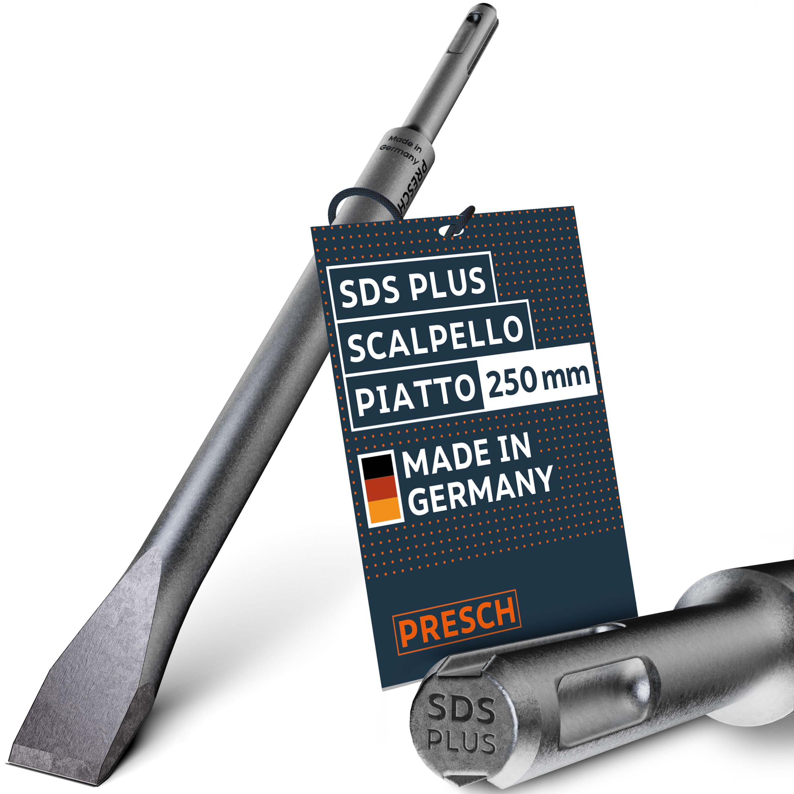 PRESCH SDS plus Scalpello piatto - Tagliente largo 20 mm, estremamente robusto e durevole - Per tutti i lavori di demolizione (lunghezza 250 mm) - Acciaio ad alte prestazioni per colpi potenti