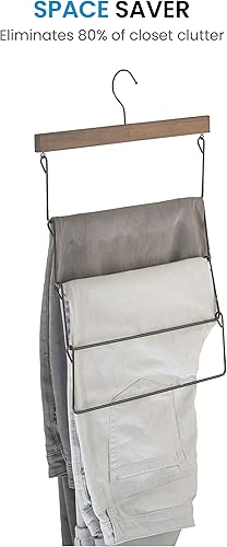 Miniatura 4 de Perchas de madera de alta calidad de 4 niveles para pantalones con revestimiento de goma antideslizante (paquete de 3) Percha de múltiples capas