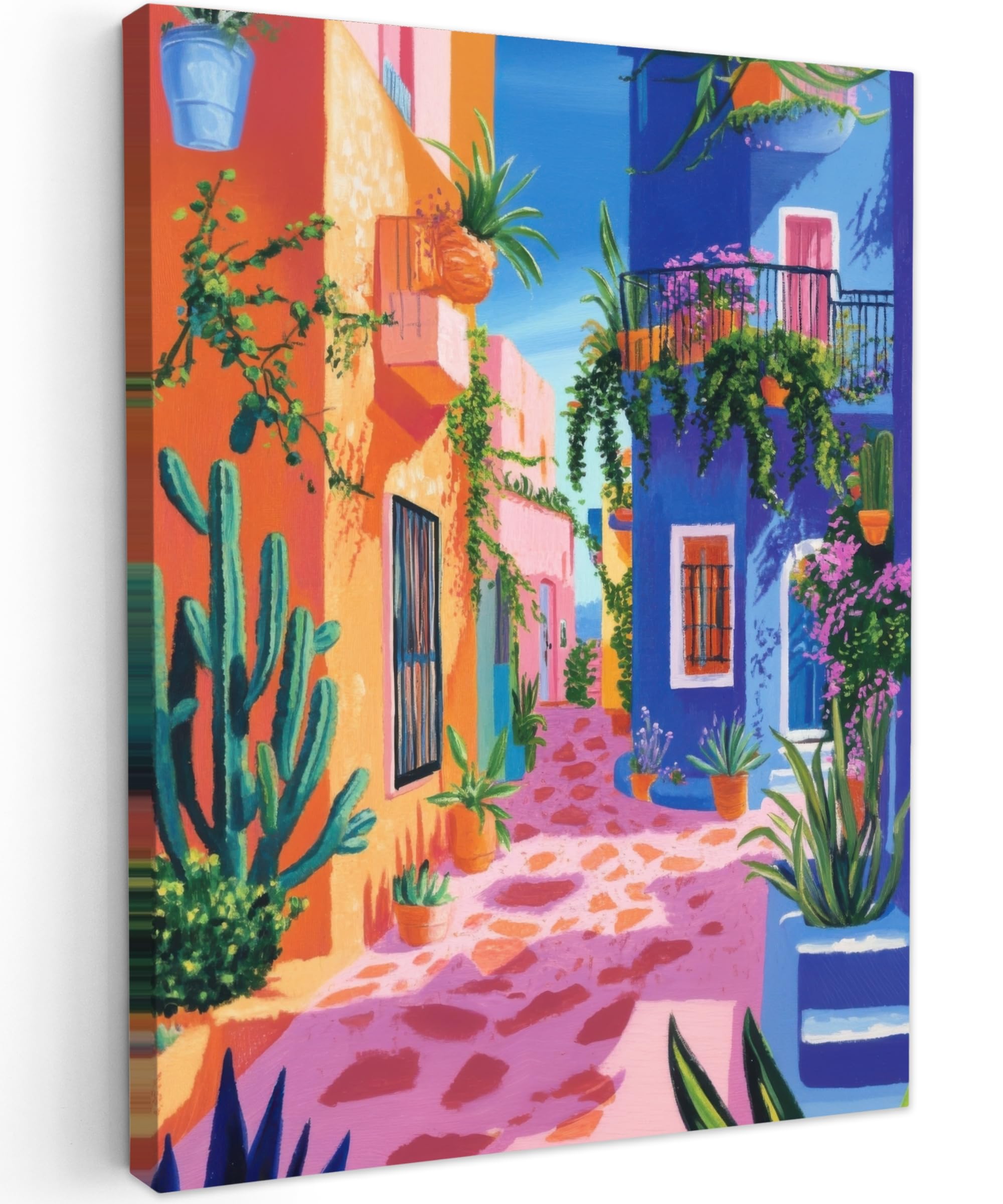 MuchoWow© Canvas Wall Art 24"x31" / 60x80 cm Decor Paintings Prints framed on Canvas Decorations Wallart Yellow - Blue - Orange - House — image 1