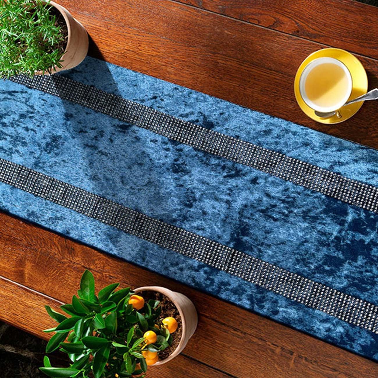 Jiino Sequin Table Runners Rhinestones Glam Table Runner Blue Centerpieces for Dining Table Runners for Birthday Party Wedding Home Decoration 13x98 Inches