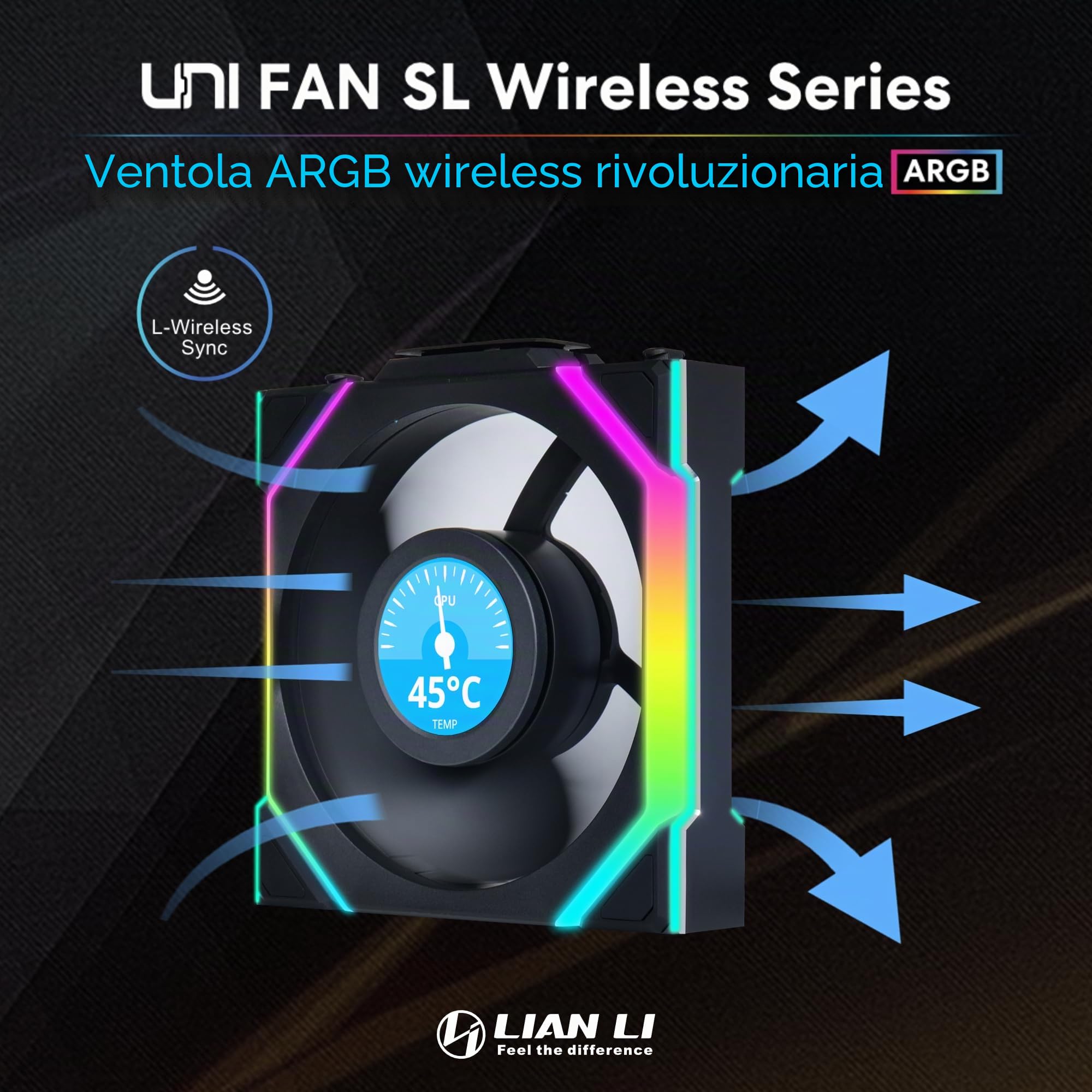 Lian Li UNI Fan SL - LCD Wireless 120 - Confezione tripla - Ventola ARGB PC Case - Display LCD da 1,6 pollici - Segnale wireless 2,4 GHz per RGB e controllo ventole - Controller incluso e richiesto