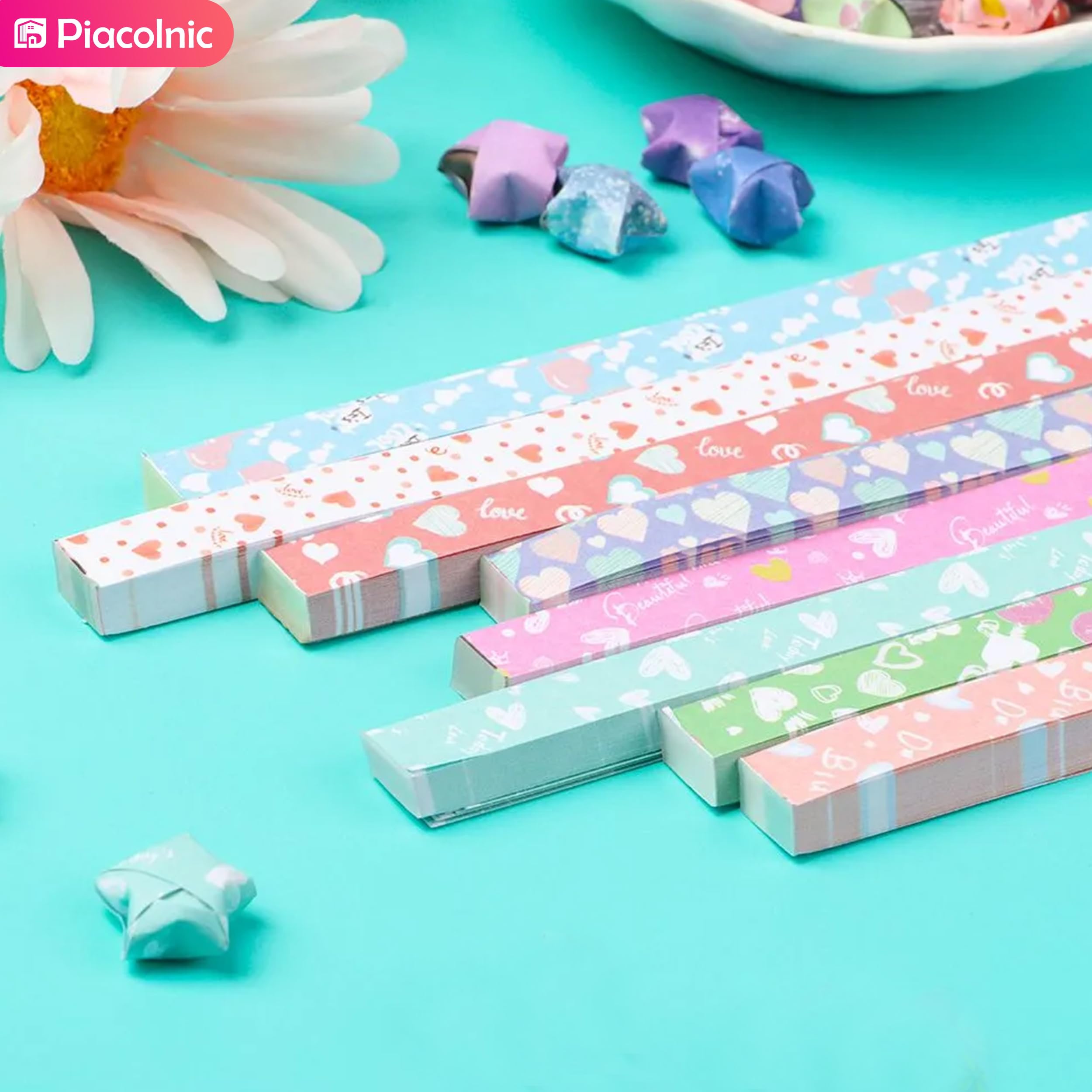 1080 Hojas de Tiras de Papel Origami para Estrellas de la Suerte Decoración Bricolaje