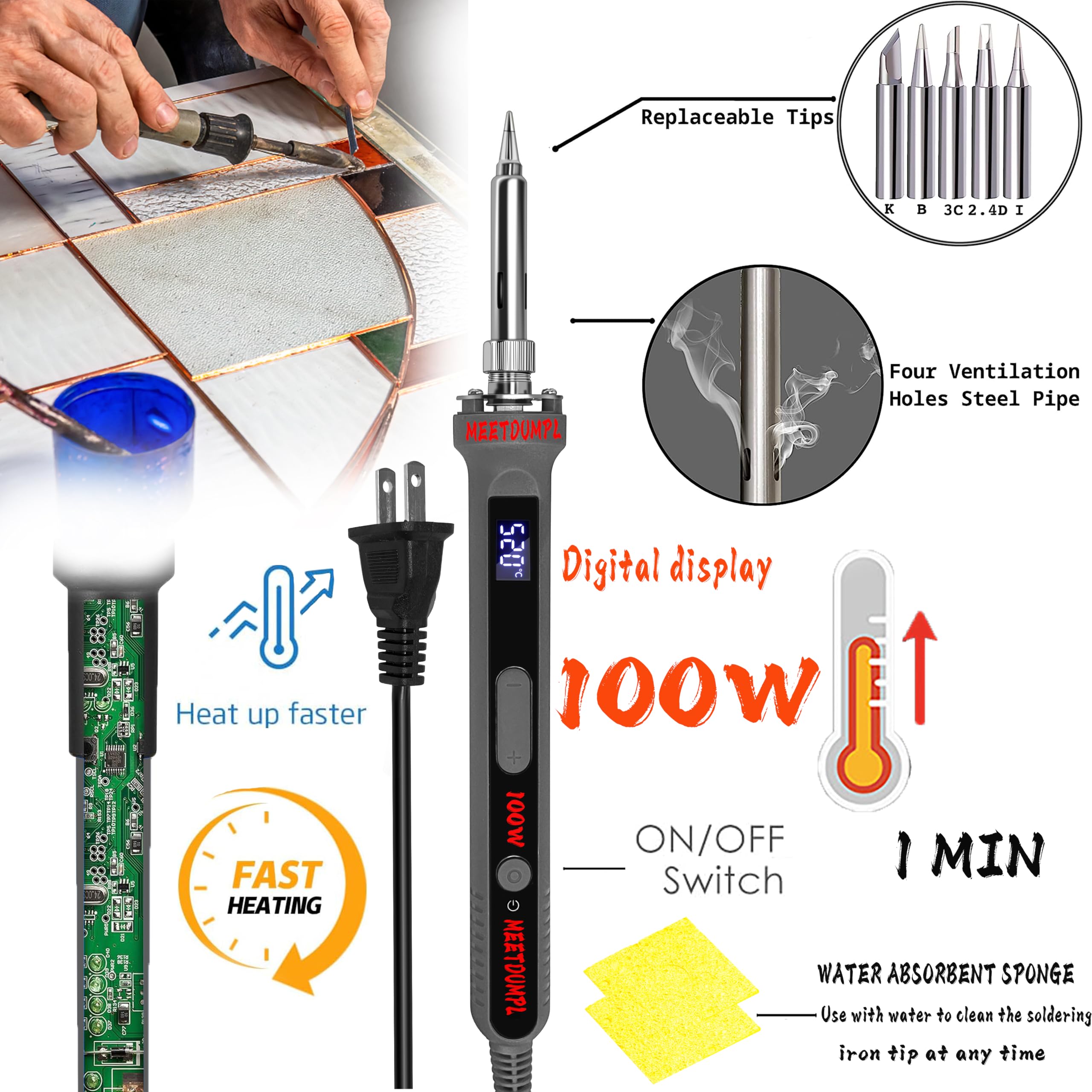 Kit de vidrieras, kits de vidrieras para adultos, molinillo de vidrio, molinillo de vidrieras, broca de diamante de 5/8 pulgadas + 1 pulgada, kit de soldador de 80 W, kit de herramientas de