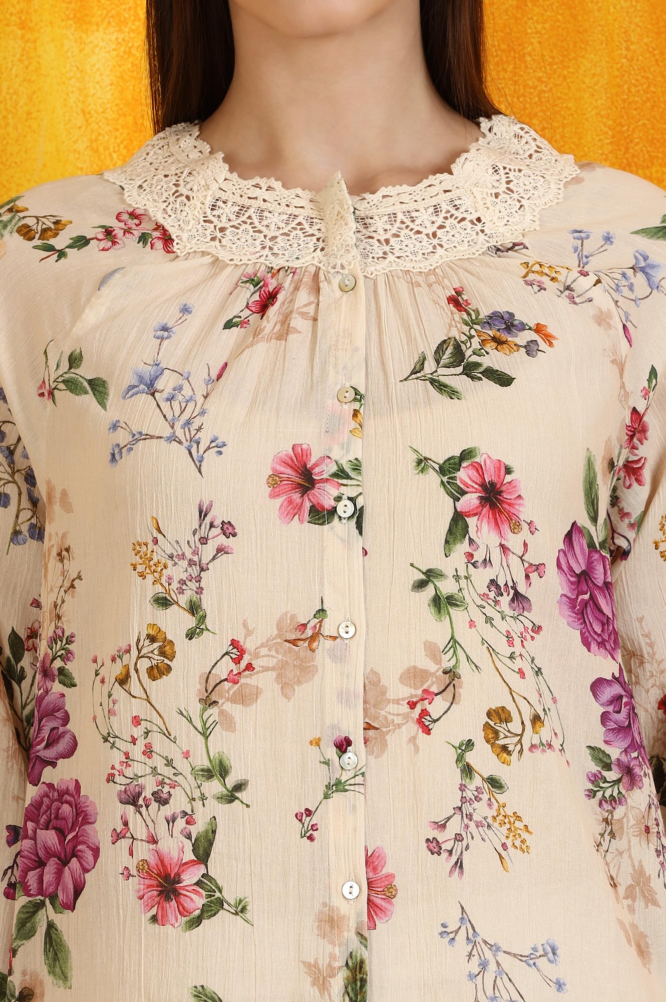 W for Woman Top in cotone con stampa floreale e pizzo