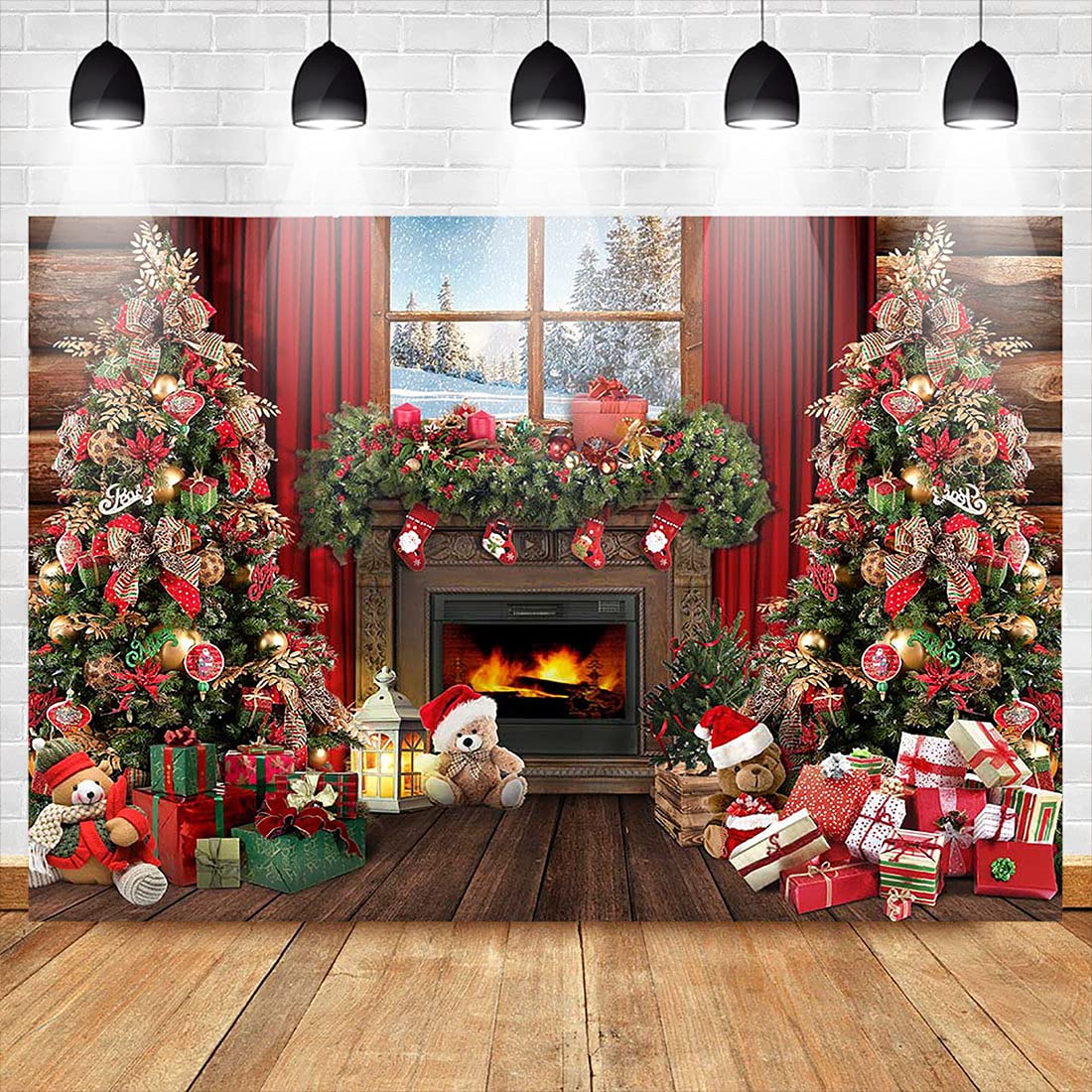 Avezano Fondale fotografico invernale natalizio rustico con finestra in legno e albero di Natale, idea regalo per bambini, decorazione per feste di bambini, ritratto, striscione per studio fotografico