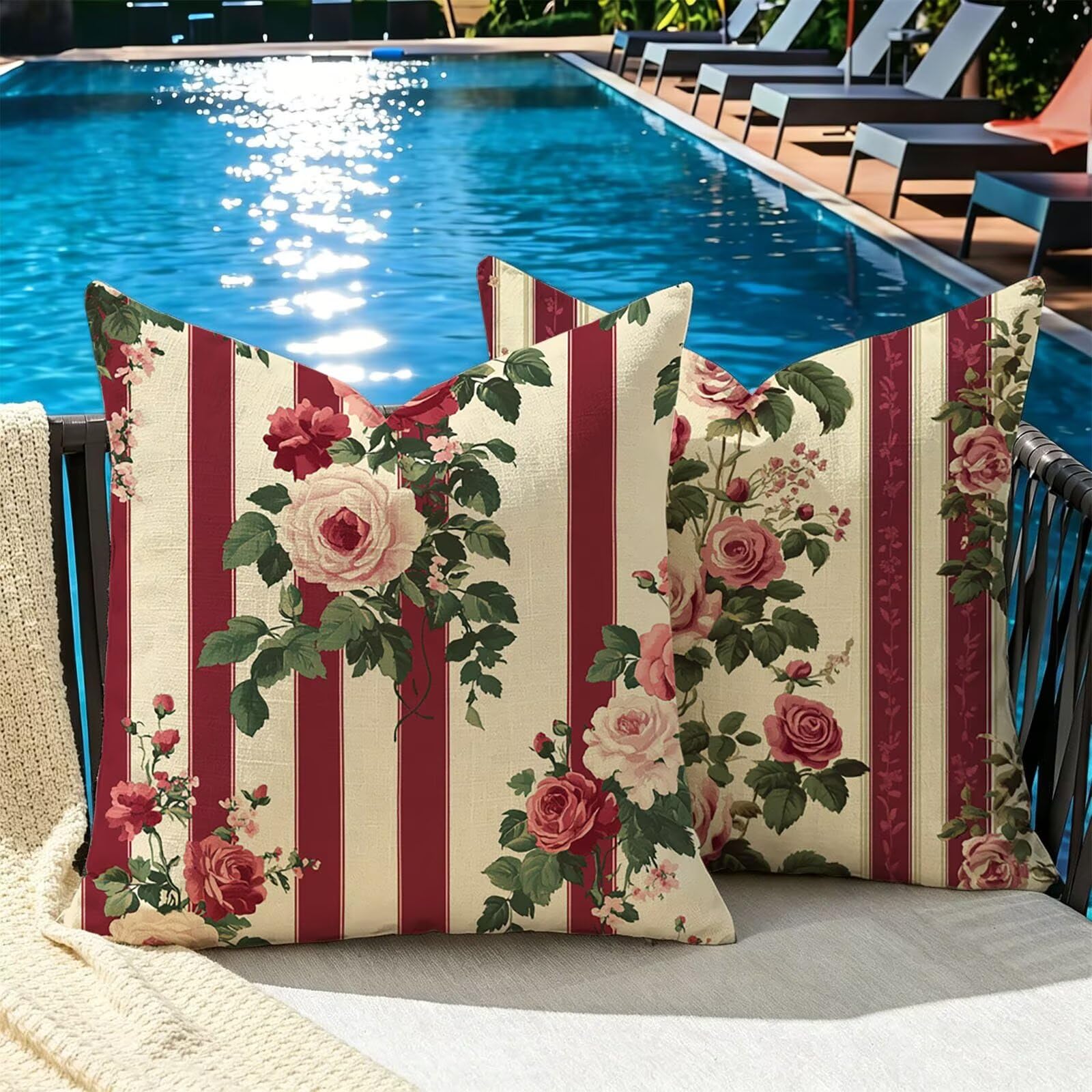 Coussin Exterieur Impermeable Coussin 65x65cm Lot de 2 Nordique Fleur